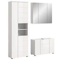 BADEZIMMER-SET 3-teilig weiß Hochglanz 157 x 190 cm, Badmöbel mit viel Stauraum - Weiß Hochglanz/Schwarz, Glas/Holzwerkstoff (157/190/34cm) - Inn.Furn