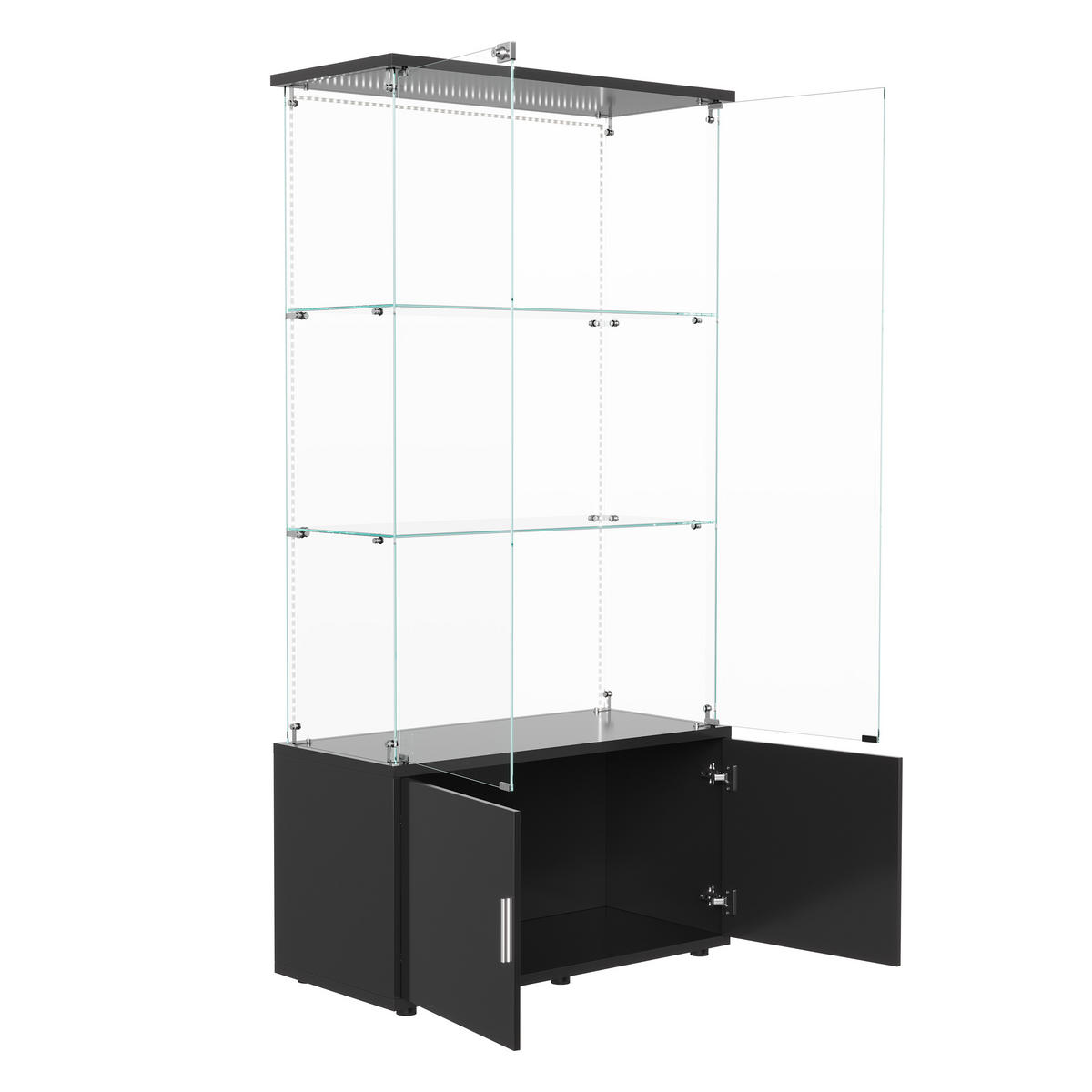 VITRINE Glas, 3 Einlegeböden, LED, Schränke, modern, schwarz - Schwarz, Glas (78.51/164/35cm) - EuroLiving