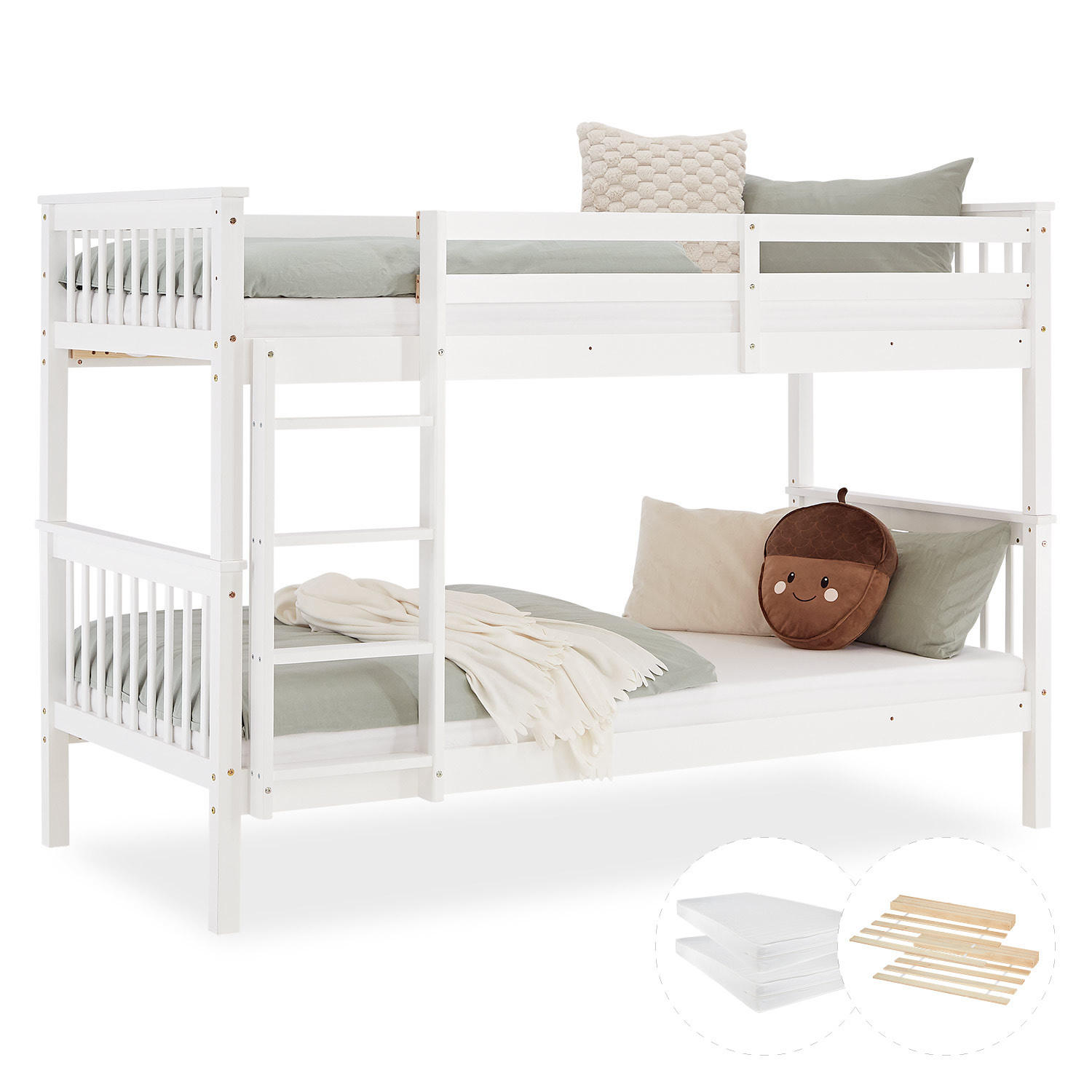 ETAGENBETT mit Matratzen 90/200 cm Weiß - Weiß, Holz (90/200cm) - Homestyle4u