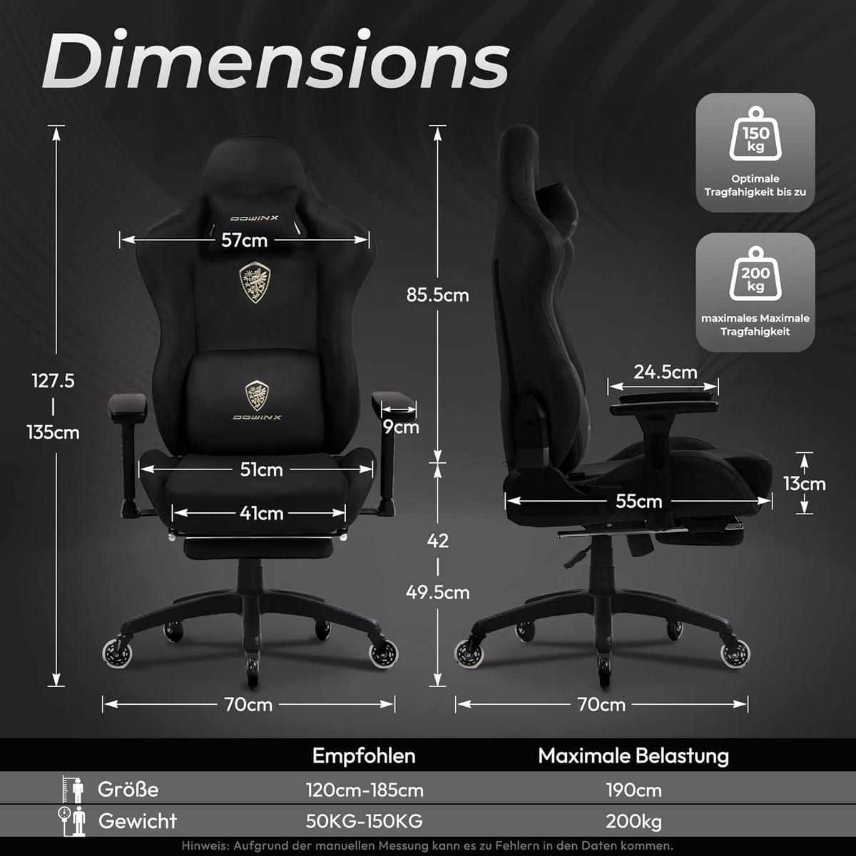 GAMING-STUHL Mikrofaser-Velours Verstellbarer Bürostuhl mit Fußstütze - Schwarz, Leder (70/128/70cm)