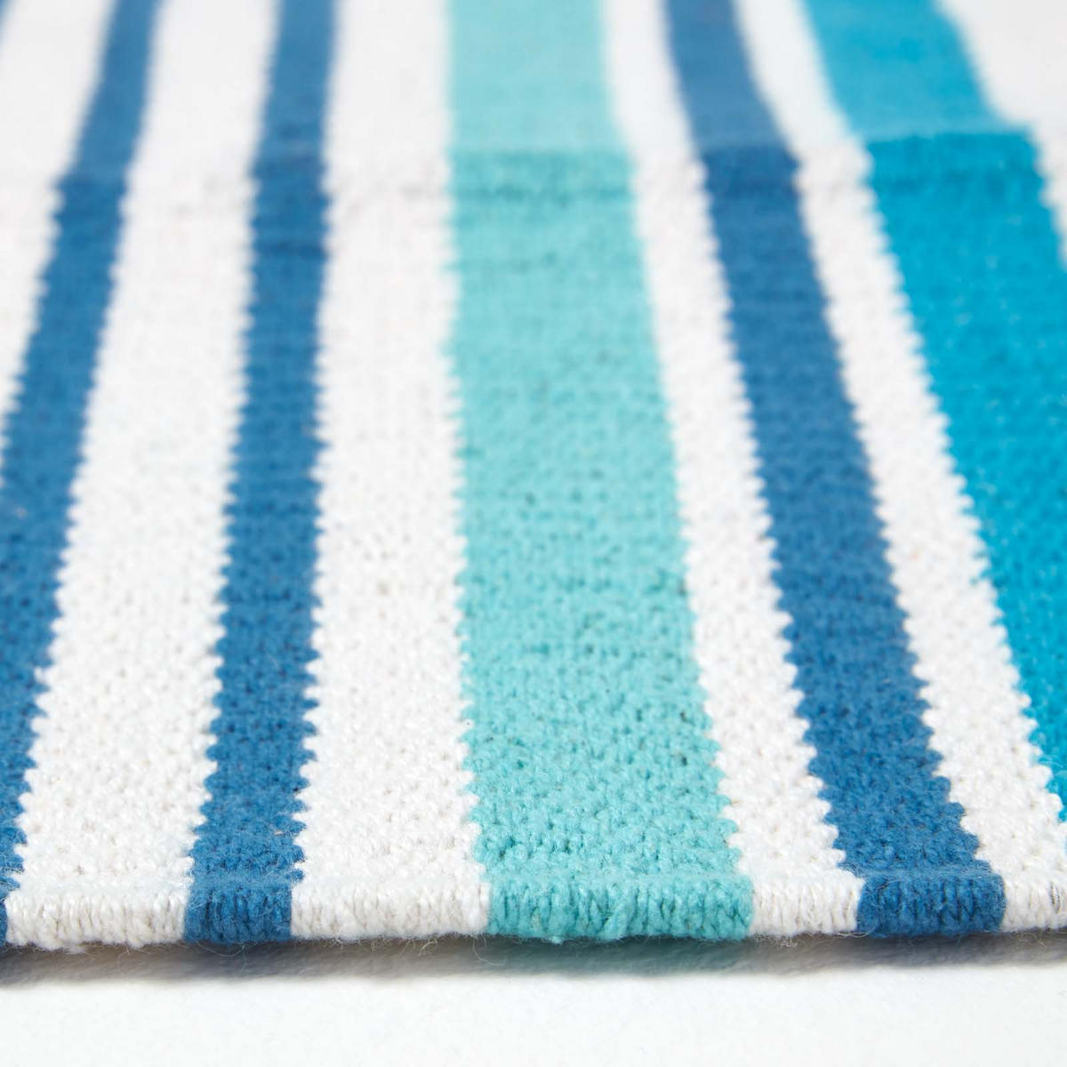 FLACHWEBETEPPICH-LÄUFER Baumwolle gestreift 66/200 cm - Blau, Textil (66/200cm) - Homescapes