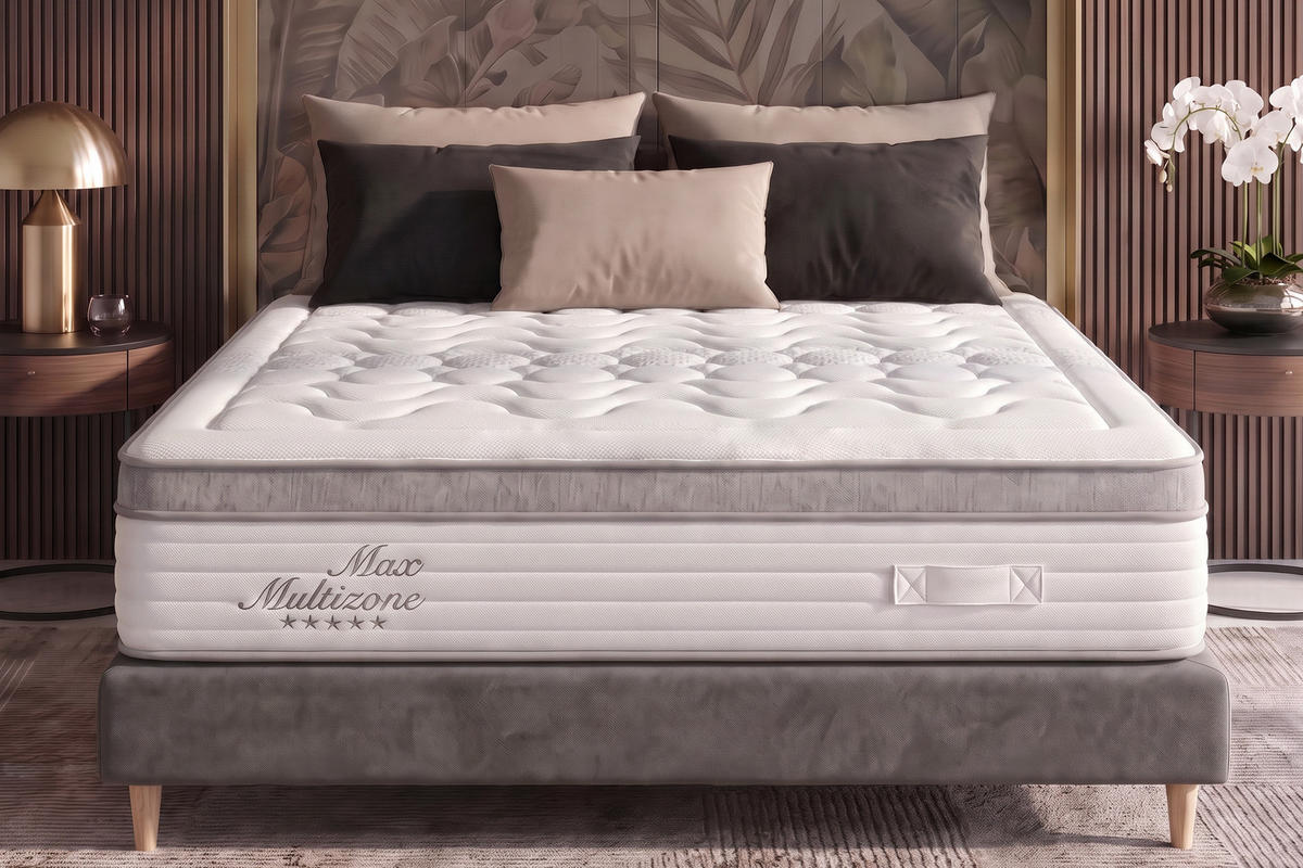 MATRATZE Grand Max Multizone - 200X200 cm- Härtegrad H2/H3 - Weiß, Textil (200/200cm) - Moonia