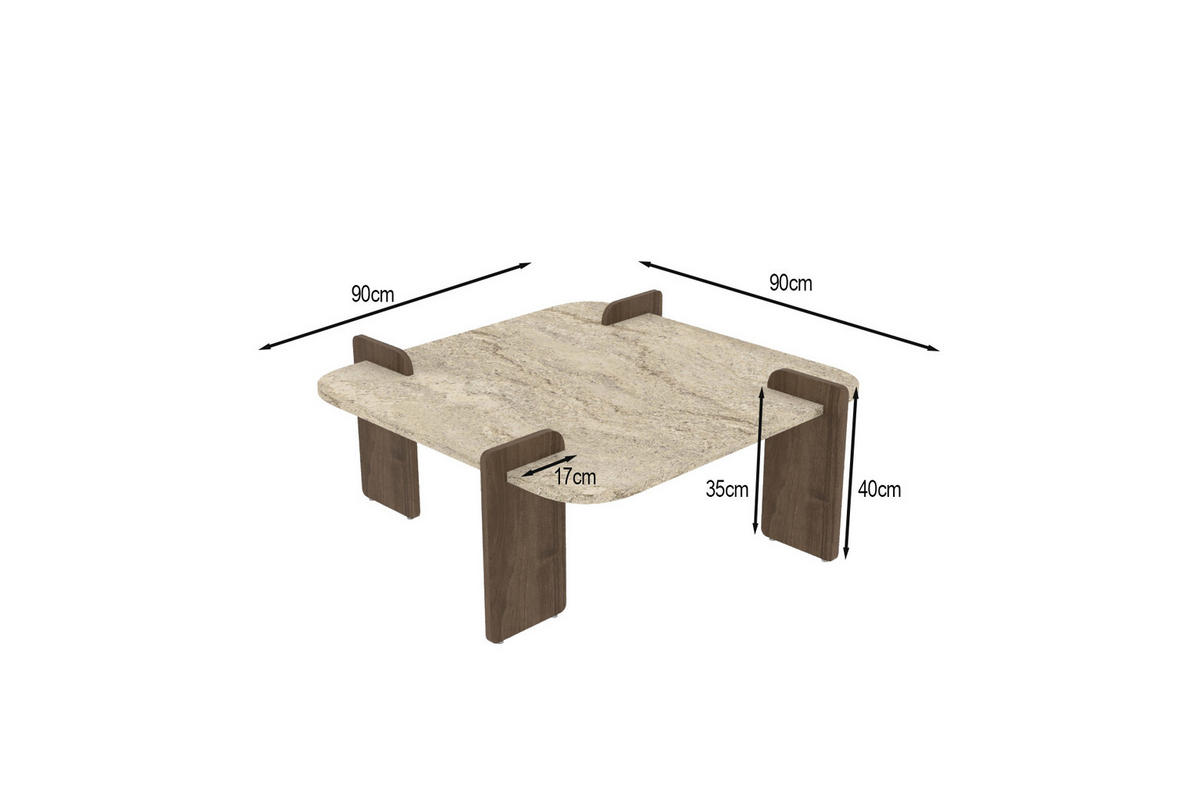 COUCHTISCH Brilliance Travertin Braun Granit Optik 90x90 - Beige/Braun, Holzwerkstoff (90/90/35cm) - moebel17