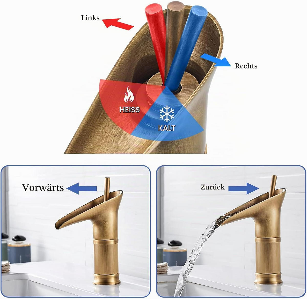 BADEZIMMERARMATUR mit Wasserschlauch, 24 cm hoch, gold - Goldfarben, Metall (24/6.8/21cm) - Vallsero