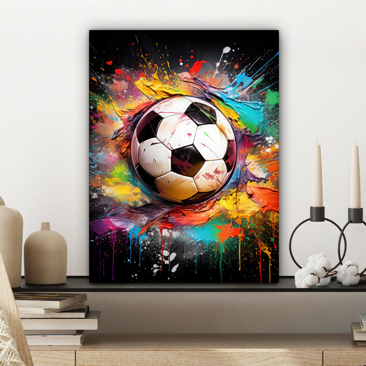 LEINWANDBILD Fußball - Farbe - Farben - Schwarz - Weiß 30x40 cm - Weiß, Textil (30/40cm) - MuchoWow