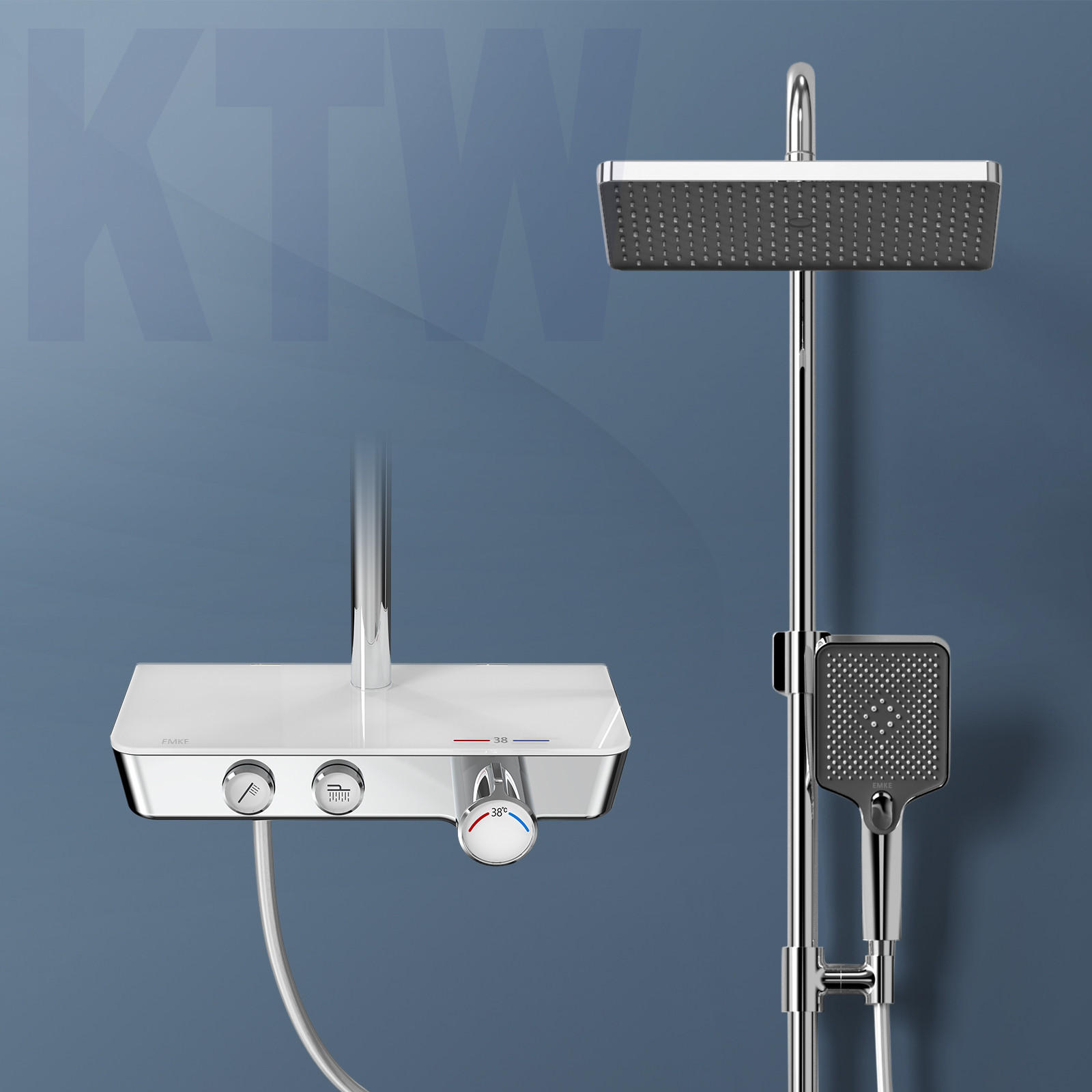 ÜBERKOPFBRAUSESET mit Armatur Thermostat und Ablage Chrom - Chromfarben, Metall (36/106.6/48.7cm) - EMKE