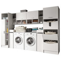 WASCHMASCHINENSCHRANK weiß Set 8-teilig 300 cm, Waschmaschinenumbau XXXL mit viel Stauraum - Silberfarben/Weiß, Glas/Holzwerkstoff (300/196/68cm) - Inn.Furn