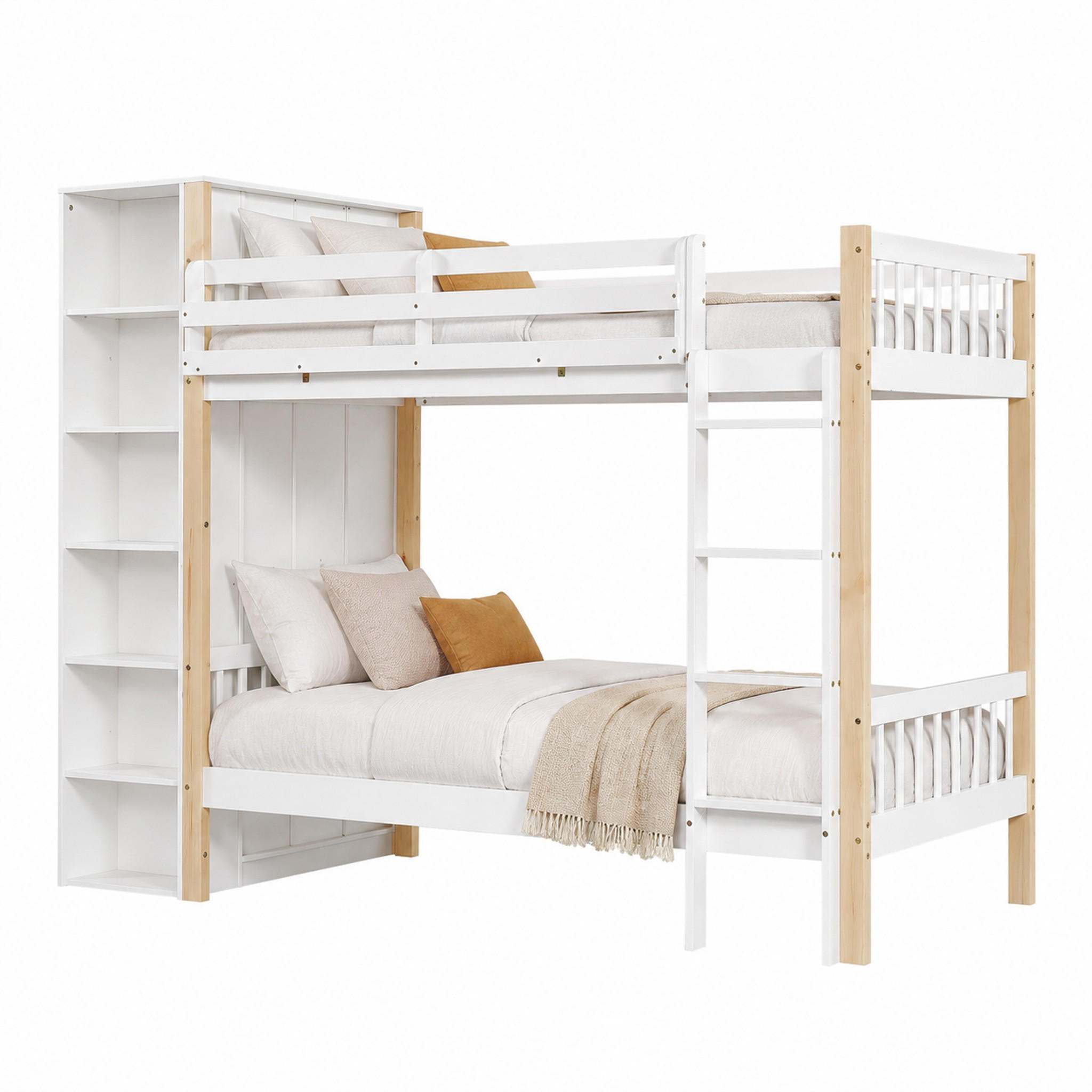 ETAGENBETT mit Kleiderschrank 90x200 cm Weiß/Natur - Weiß, Holz (90/200cm) - Meubliv