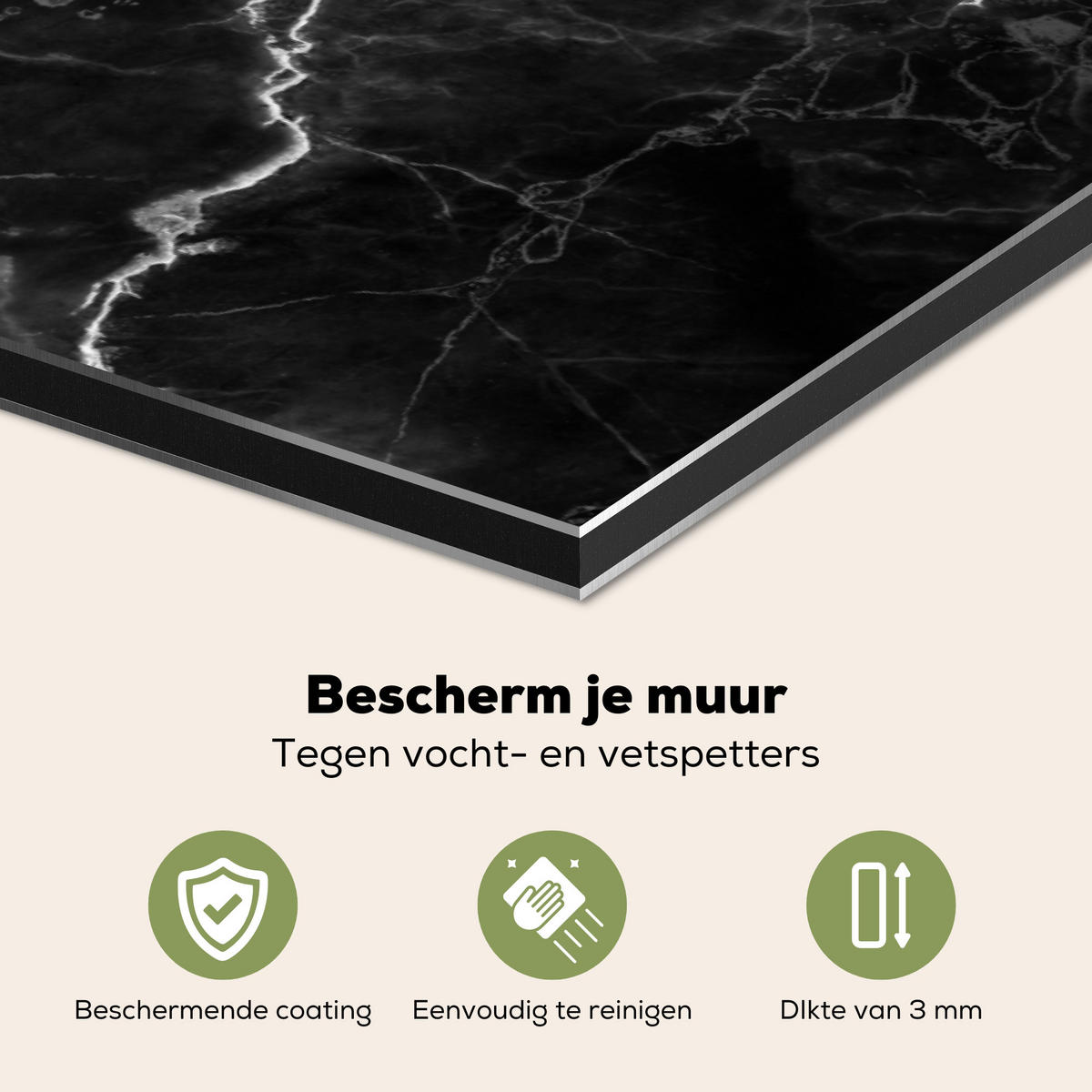 SPRITZSCHUTZ KÜCHE Marmor - Schwarz - Weiß - Textur - Marmoroptik 90x60 cm - Silberfarben, Metall (90/0.3/60cm) - MuchoWow
