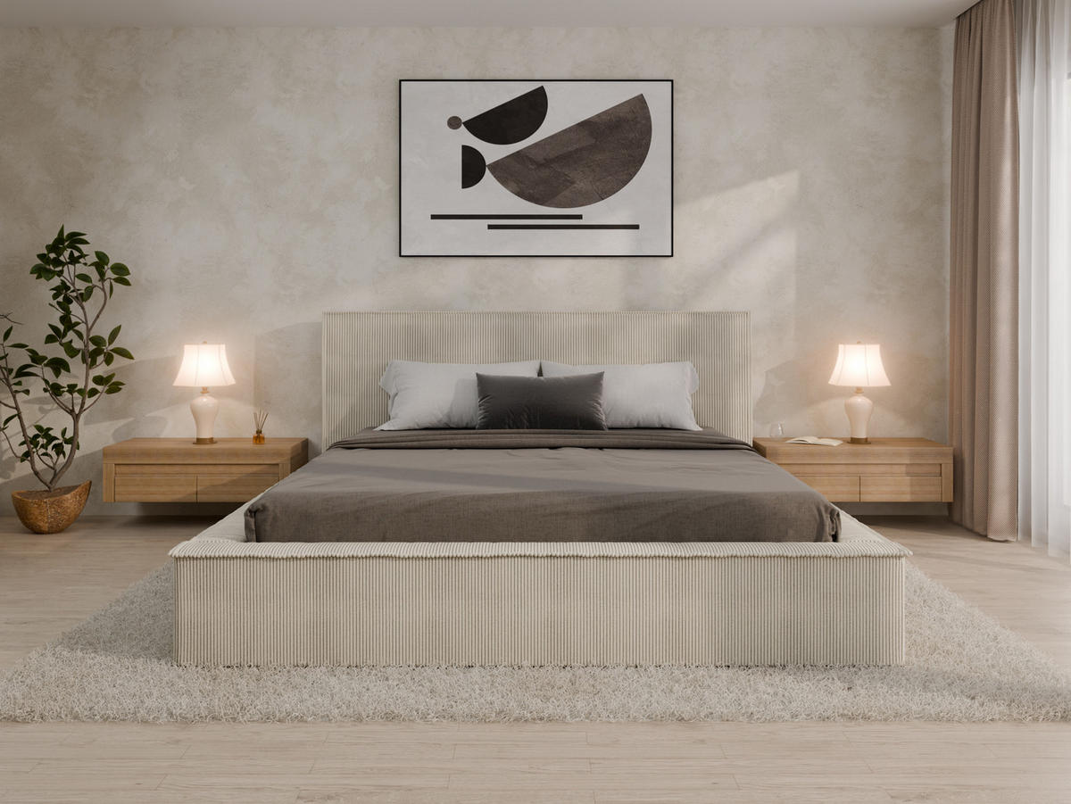 POLSTERBETT SANA 180x200cm Elegantes Polsterbett für modernen Wohnstil , 7-Zonen-Taschenfederkernmatratze mit kokos ARLAN (21 cm), beige - Beige, Holz (180/200cm) - Panda Möbel