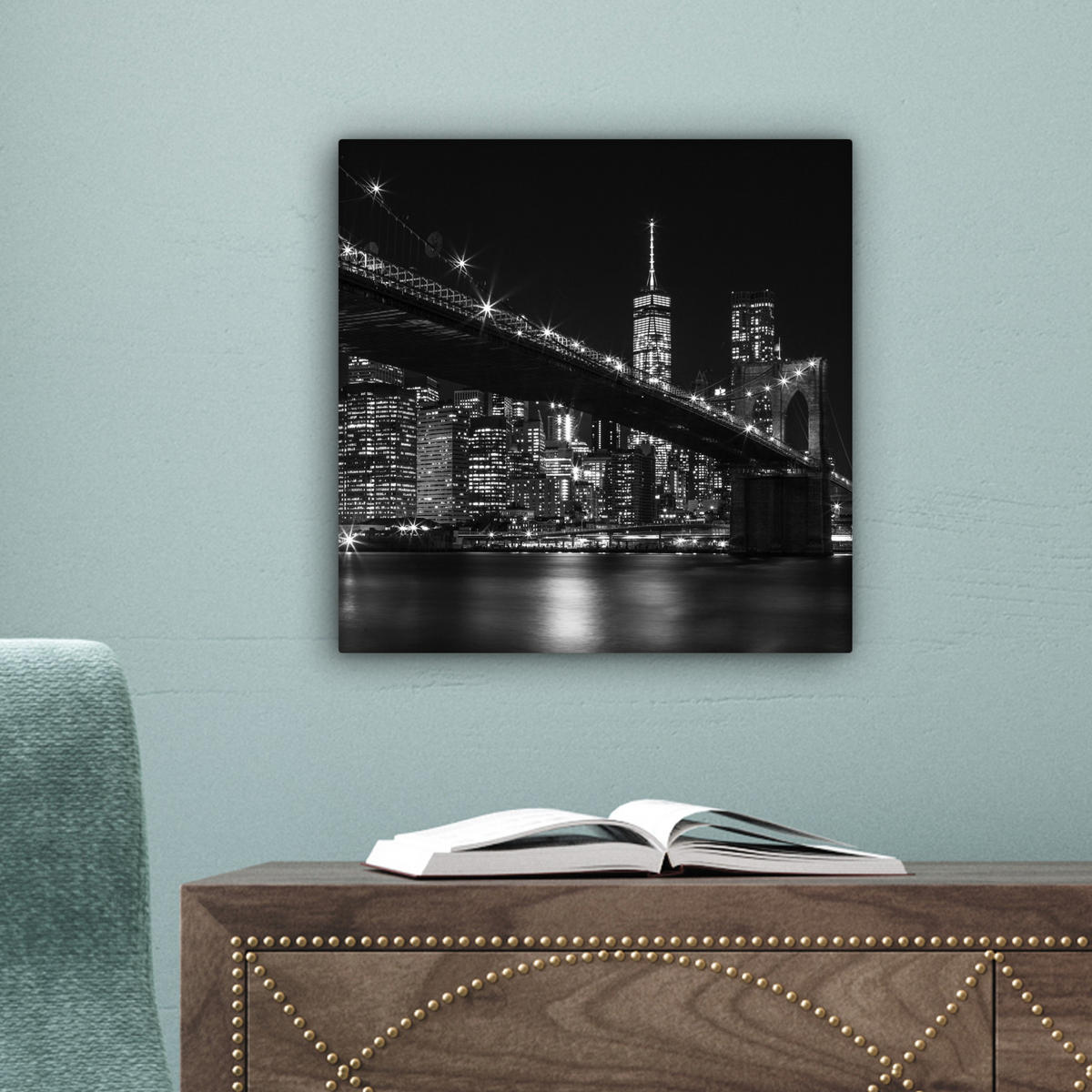 LEINWANDBILD New York - Brooklyn - Brücke Deko Wohnzimmer 20x20 cm - Schwarz, Textil (20/20cm) - MuchoWow