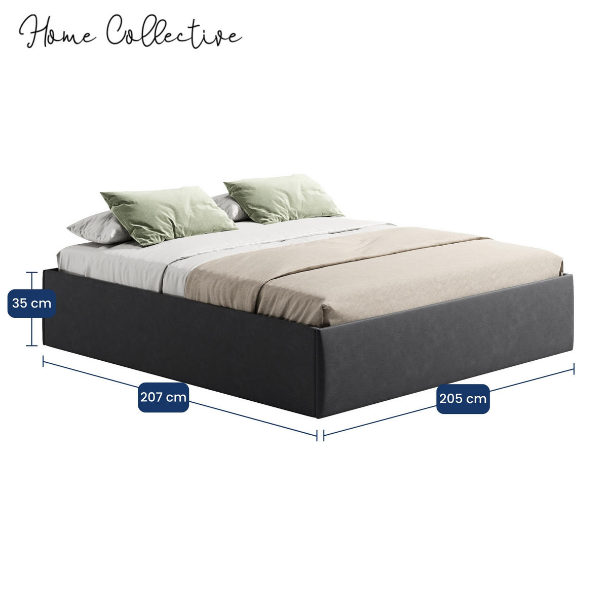 POLSTERBETT mit Stauraum & H2 Matratze 200x200 cm in Anthrazit - Anthrazit, Textil (200/200cm) - Home Collective