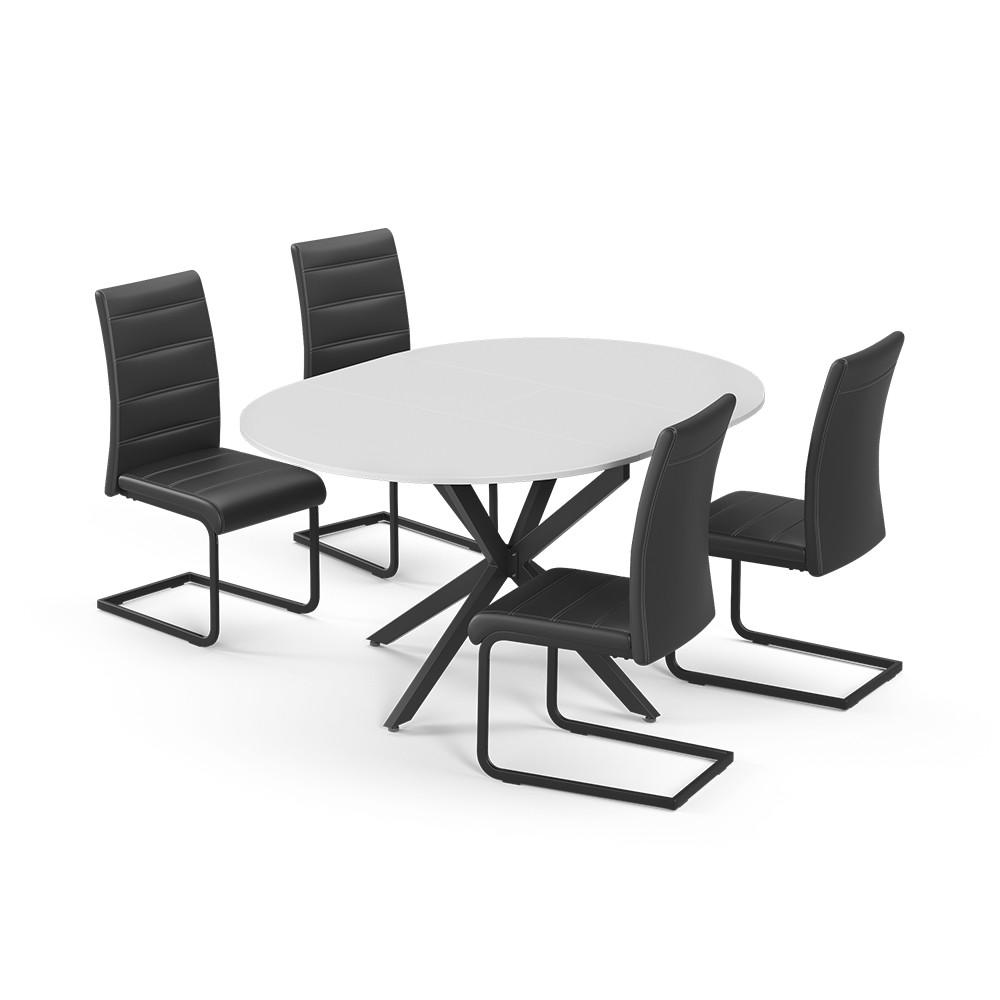 Vicco JÍDELNÍ STŮL SESTAVA Loyd, Bílá/Černá, 120 x 120 cm se 4 jídelními židlemi, černé