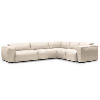 ECKSOFA mit Rundecke - Hellgrau/Schwarz, Leder/Kunststoff (325/260cm) - home24