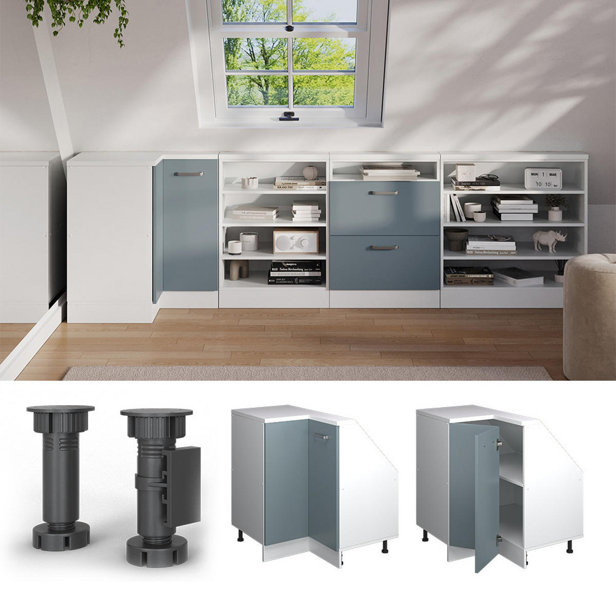 DACHSCHRÄGENSCHRANK ECKSCHRANK Rion Blau-Grau/Weiß 75.6 x 81.6 cm mit 1 Tür - Blaugrau/Weiß, Holzwerkstoff (75.6/81.6/75.6cm) - Vicco