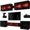 WOHNZIMMERSET Foggia, 6er-Set, Schwarz, Front Hochglanz Schwarz, LED Mehrfarbige - Schwarz, Glas/Holzwerkstoff (230/190/45cm) - Komodee