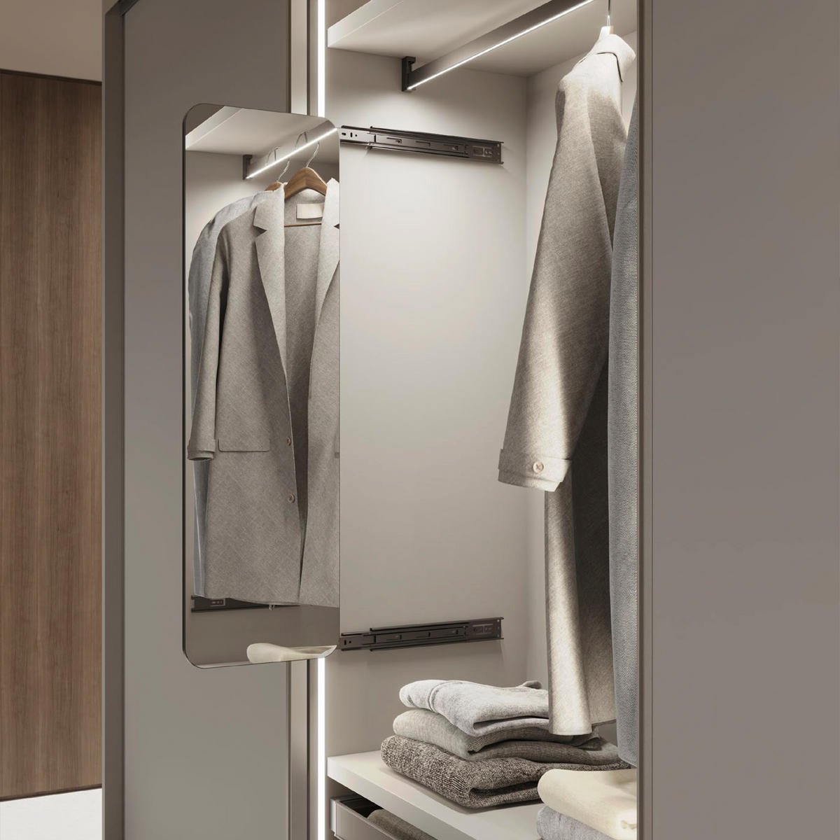 INNENSPIEGEL ausziehbar für Schränke Quartz, um 180° drehbar, 1.000x300mm, Aluminium - Titanfarben, Metall (4.05/100/56cm) - EMUCA