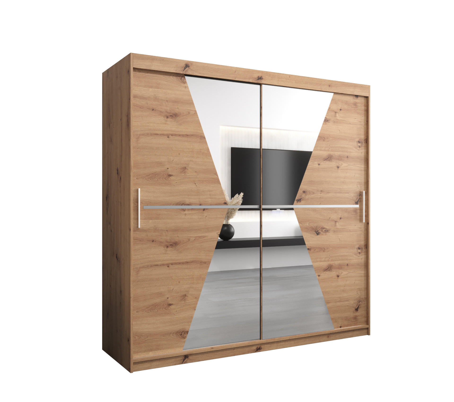 SCHWEBETÜRENSCHRANK 200/200/62 2-türig - Silberfarben/Eiche Artisan, Holz/Kunststoff (200/200/62cm) - MÖBEL KRYSPOL
