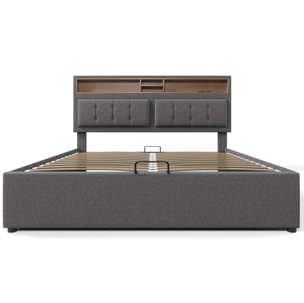 POLSTERBETT 140/200 cm Grau mit verstellbarem Kopfteil und USB-Anschlüssen - Grau, Textil (140/200cm) - OKWISH