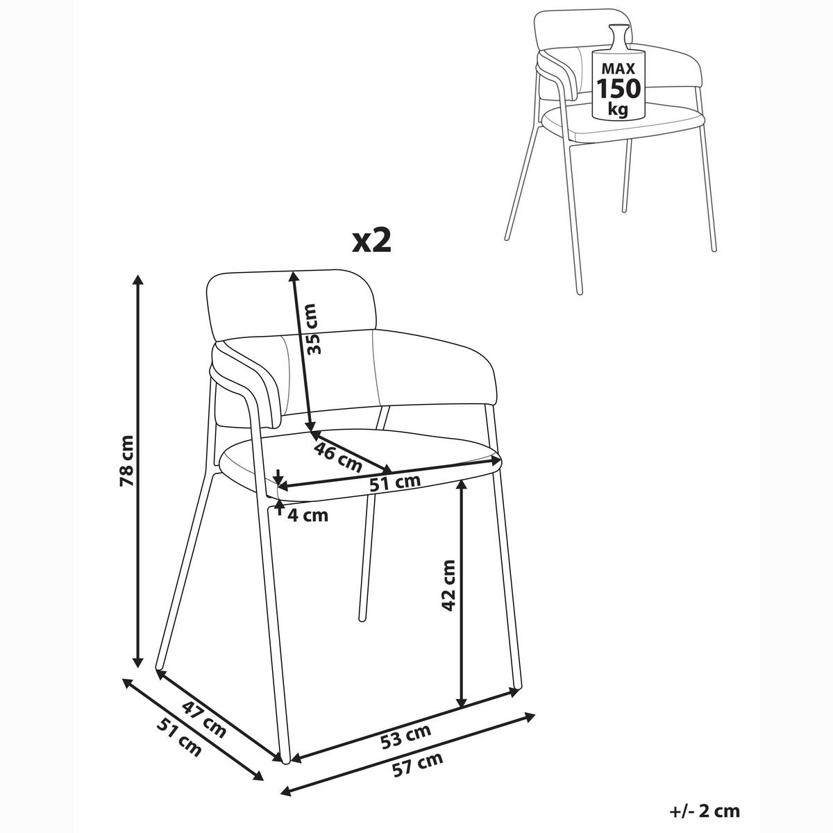 ESSZIMMERSTUHL 2er-Set Hellbeige Paonia - Beige, Textil (57/78/51cm) - Beliani