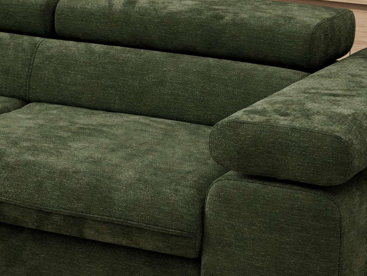 ECKSOFA PABLO L Dunkelgrün Schenille glatt - Links Seite mit T25 Topper - Dunkelgrün/Schwarz, Textil/Metall (208/273cm) - MKS