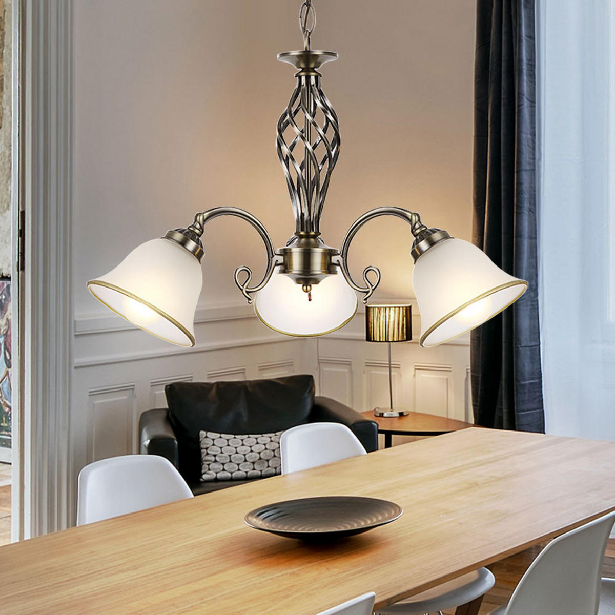 KRONLEUCHTER ODIN Altmessing Messing - Messingfarben, Glas (60/60/120cm) - Globo Lighting