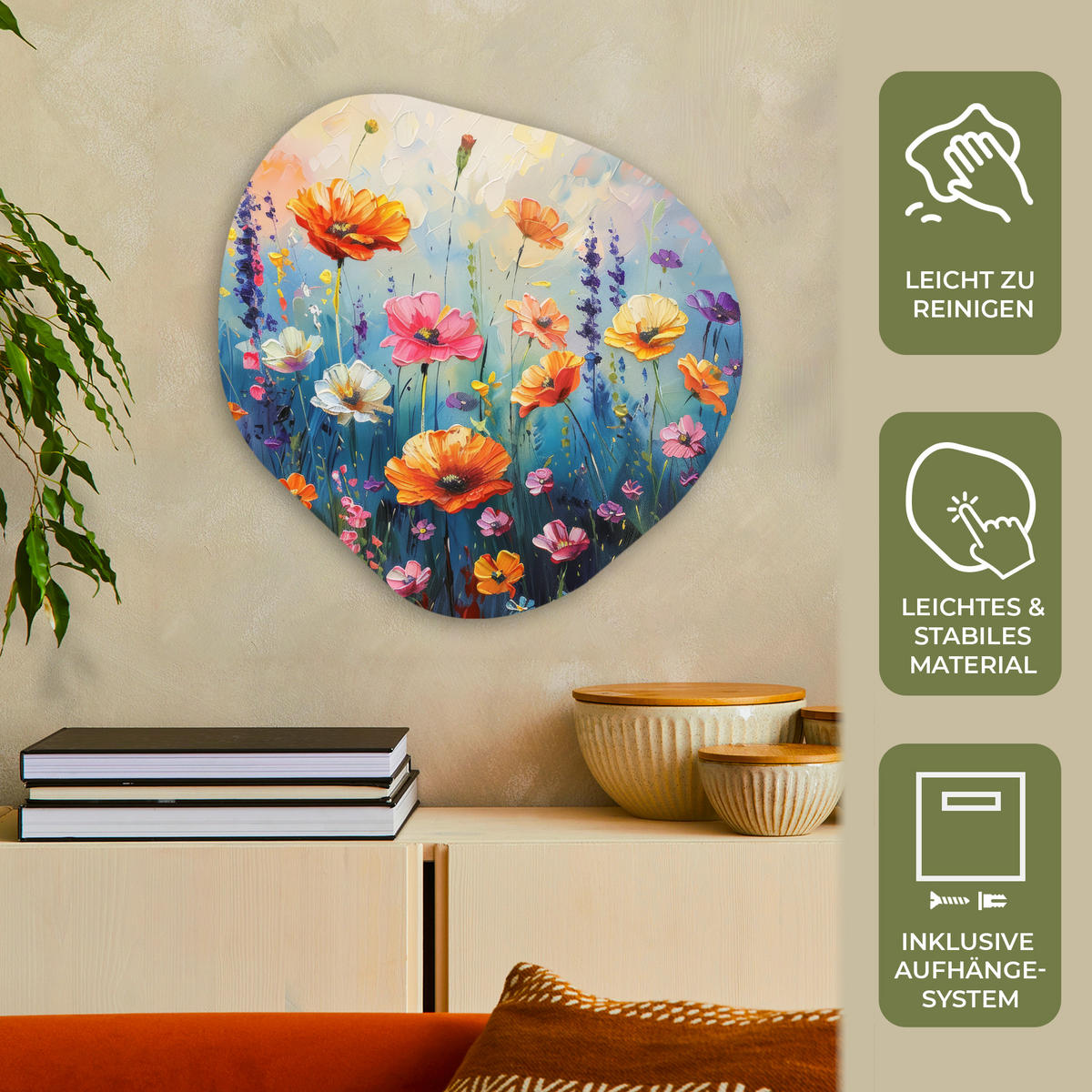 WANDBILD Blumen - Natur - Aquarell - Kunst 60x60 cm - Multicolor, Kunststoff (60/60cm) - MuchoWow