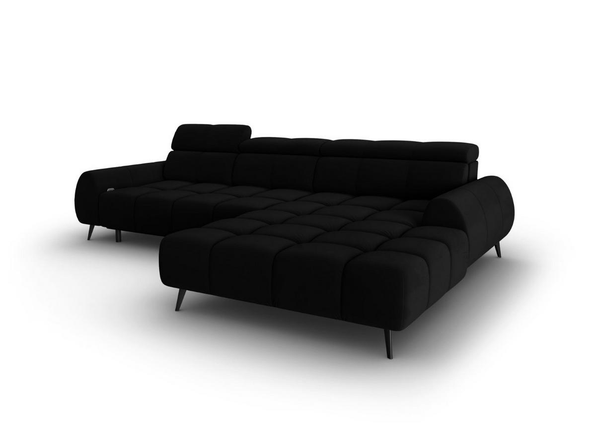 ELEKTRISCHES-ECKSOFA rechts Alyse aus Samt schwarz 5 Sitzplätze - Schwarz, Textil (188/295cm) - Micadoni