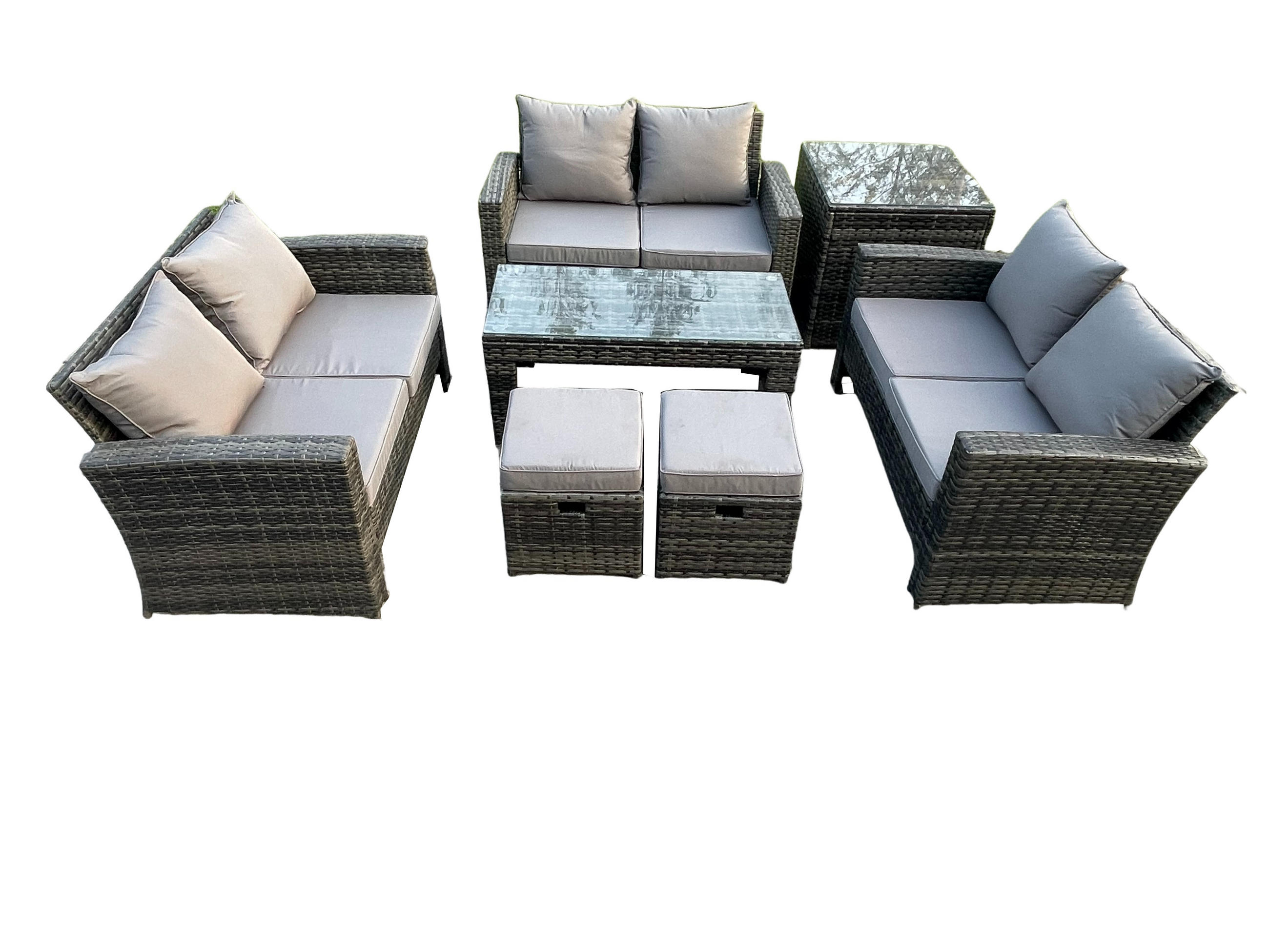 GARTENMÖBEL-SET mit Kissen Polyrattan Dunkelgrau 8-Sitzer - Dunkelgrau, Metall - Fimous