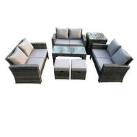 GARTENMÖBEL-SET mit Kissen Polyrattan Dunkelgrau 8-Sitzer - Dunkelgrau, Metall - Fimous