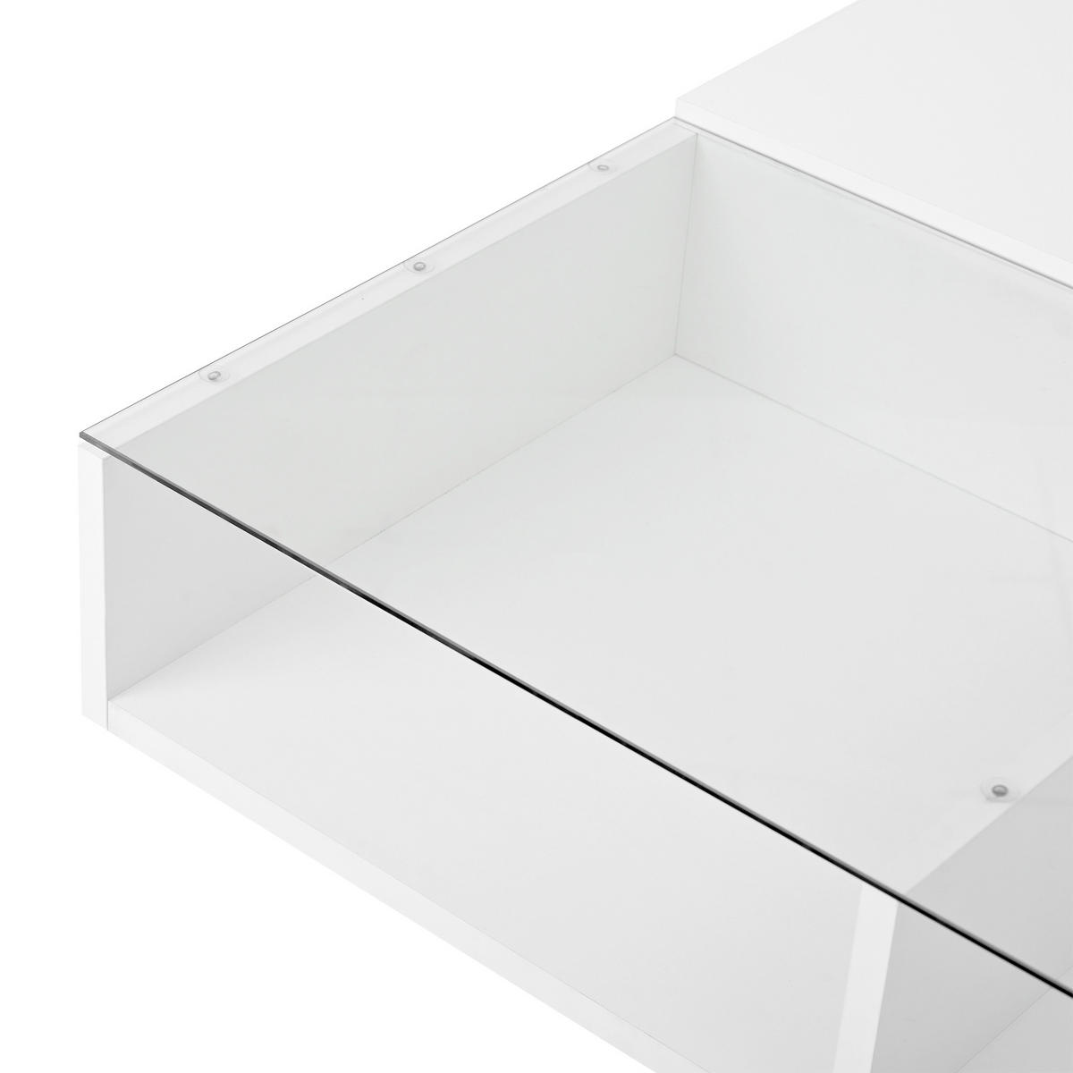 COUCHTISCH in Weiß mit LED und höhenverstellbarer Tischplatte für Wohnzimmer, B78/T78/H45 cm - Weiß, Glas/Holzwerkstoff (78/78/45.5cm) - STILVORA