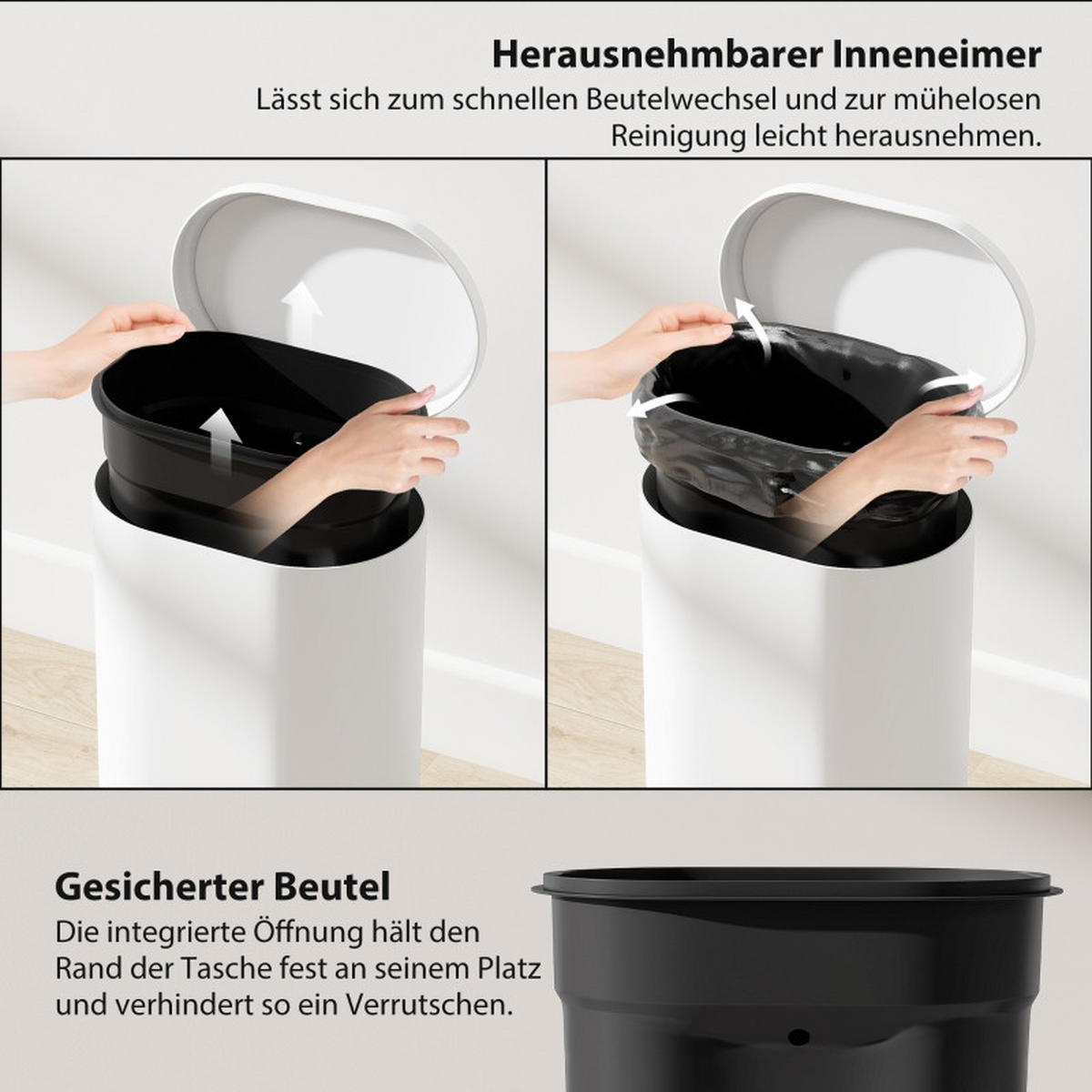 ABFALLEIMER - Weiß, Metall (25.5/37.5/30cm)
