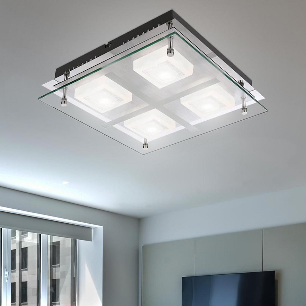 LED DECKENLEUCHTE Daniele Chrom Silber - Silberfarben, Glas (28.5/28.5/7.5cm) - Globo Lighting