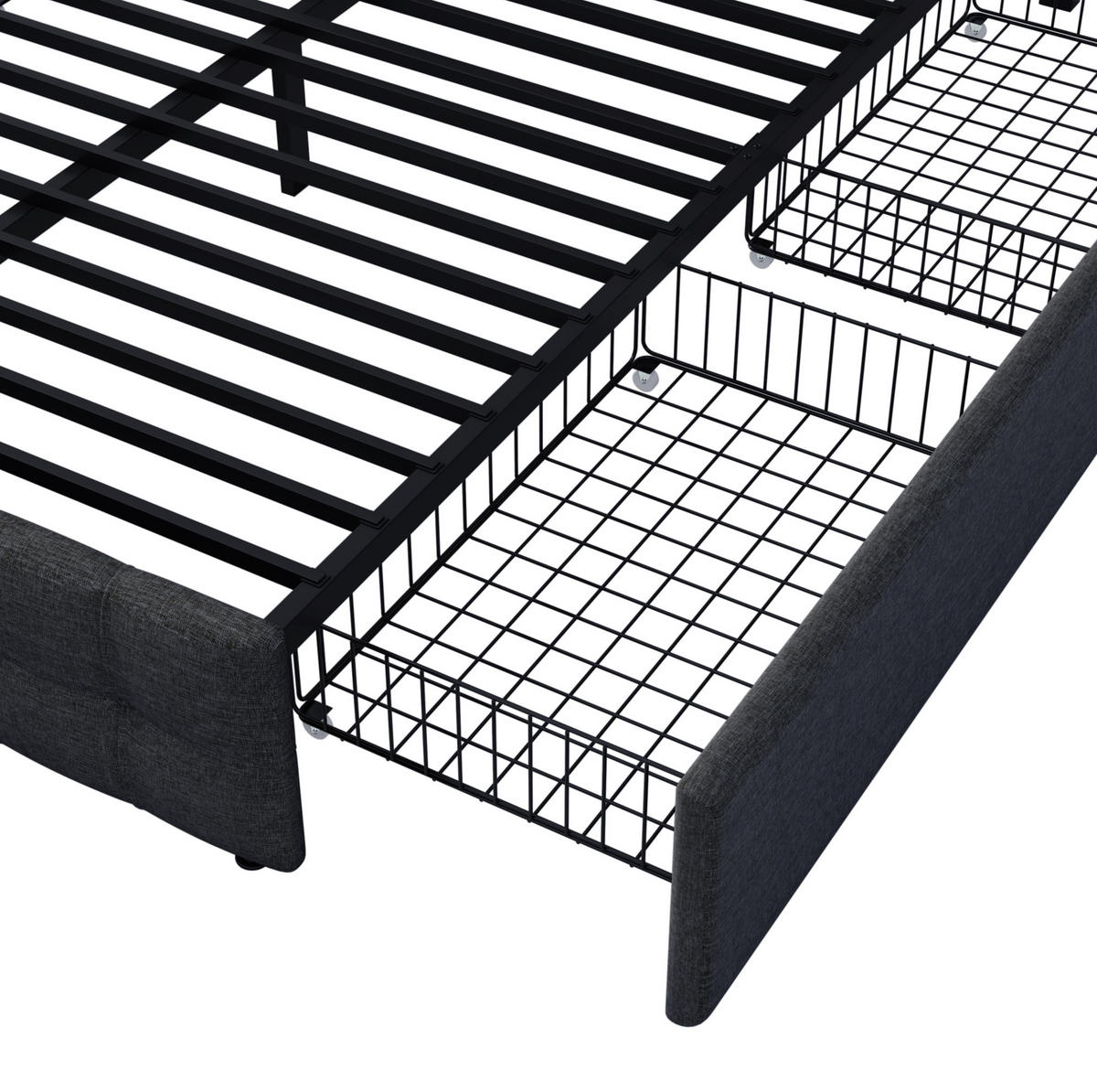 TAPECIRANI krevet 140/200 cm crni od lana s 4 ladice i podesivim uzglavljem - crna, tekstil (140/200cm) - OKWISH