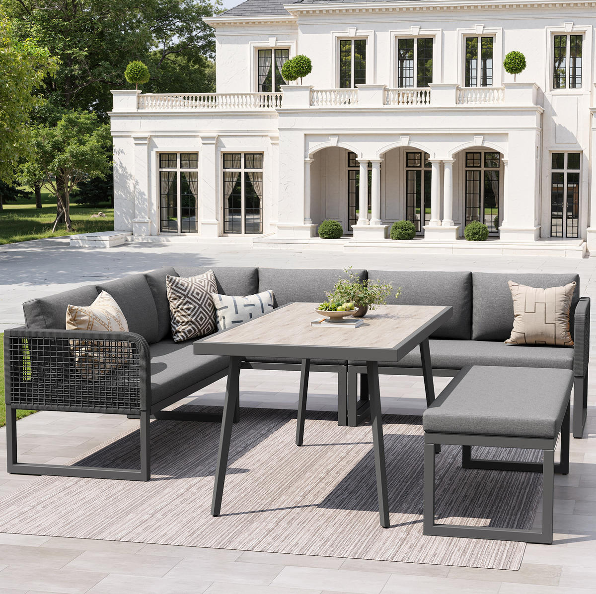 GARTENMÖBEL-SET modular mit Tisch 5-tlg. PE-Rattan Grau - Grau, Metall - Beauniv