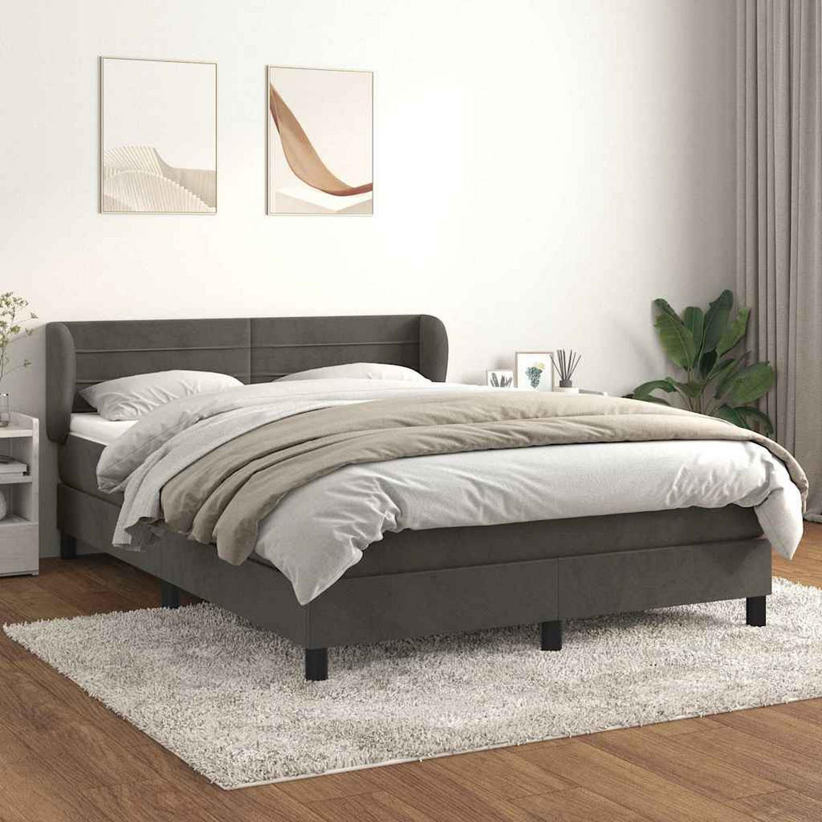 BOXSPRINGBETT 140/200 Cm Grau Samt - Grau, Textil (147/203cm) - vidaXL