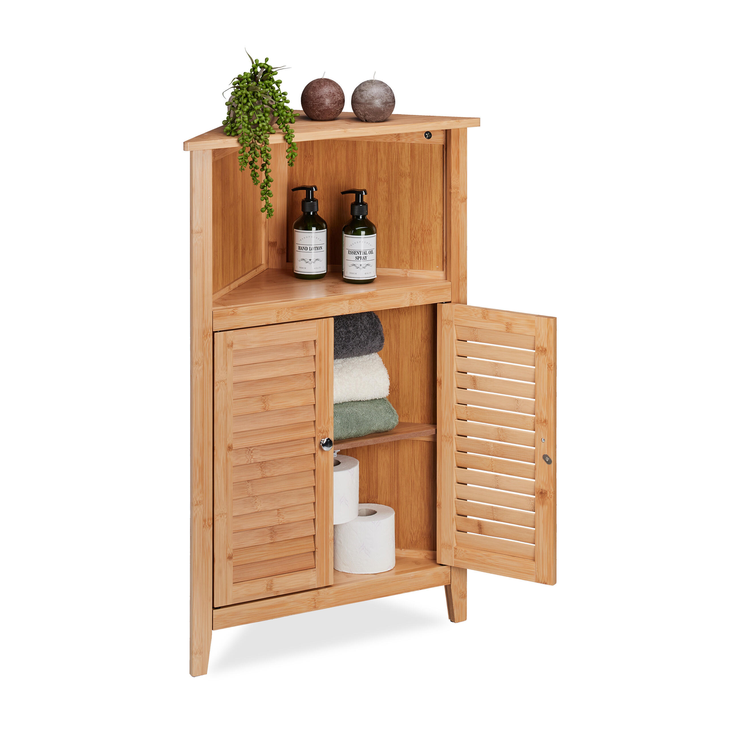 SKÅP Natur hörn bambu lamelldörrar Ljusbrun 92/58/30 cm