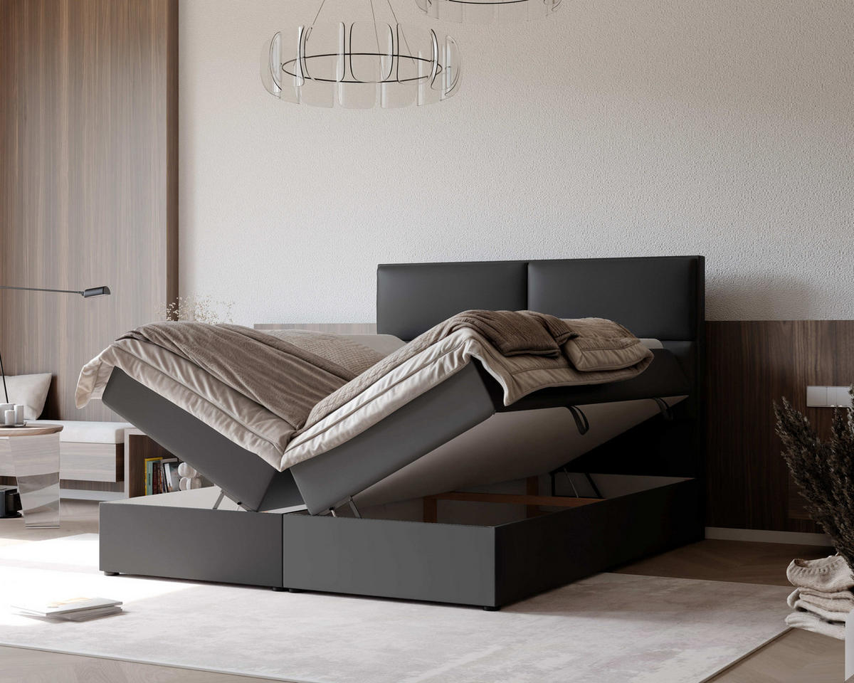 BOXBETT 120x200 cm mit Topper - Schwarz, Holzwerkstoff/Textil (180/200cm) - Idohome