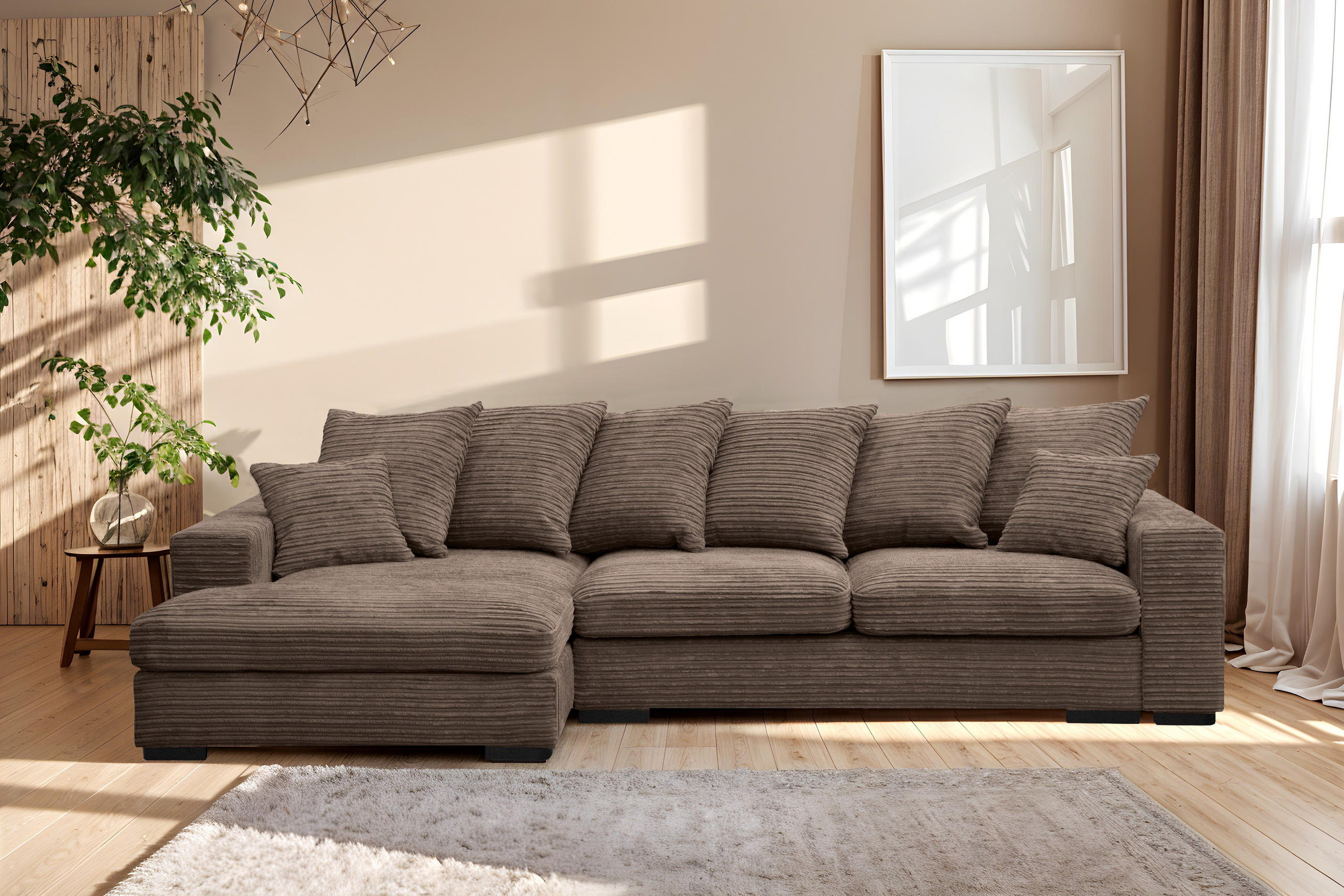 ECKSOFA Mit Schlaffunktion Und Bettkasten Couch L-form Gabon Stoff Zoom Braun Links - Braun, Holz (155/285cm) - Kaiser Möbel