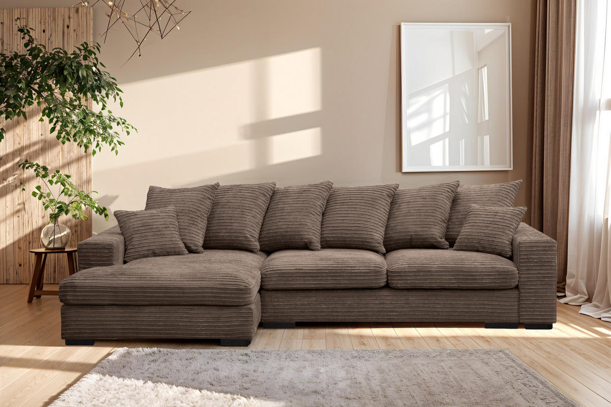 ECKSOFA Mit Schlaffunktion Und Bettkasten Couch L-form Gabon Stoff Zoom Braun Links - Braun, Holz (155/285cm) - Kaiser Möbel
