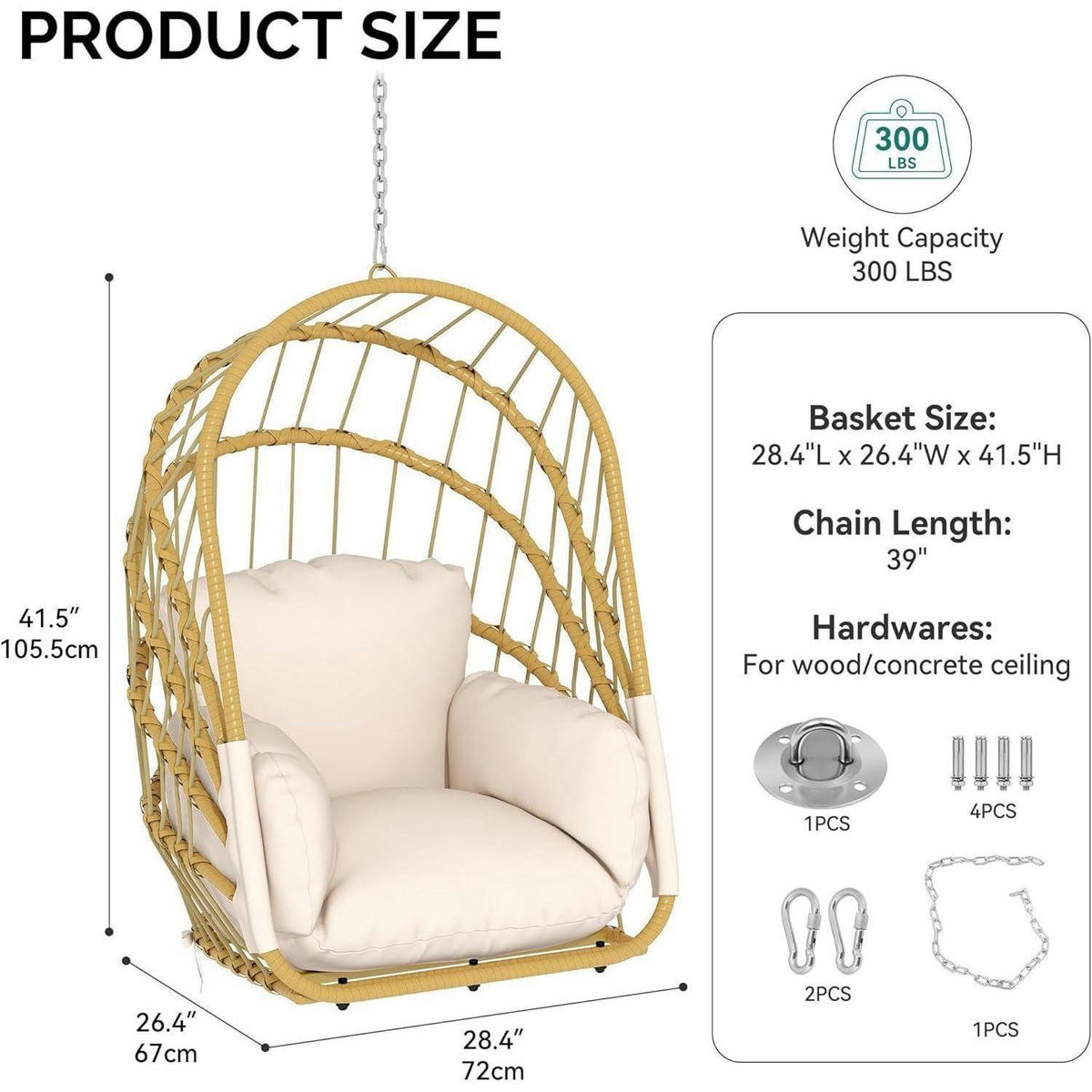 HÄNGESESSEL Rattan Beige mit Kissen 160 kg Tragkraft - Beige, Naturmaterialien (67/105.5/72cm)