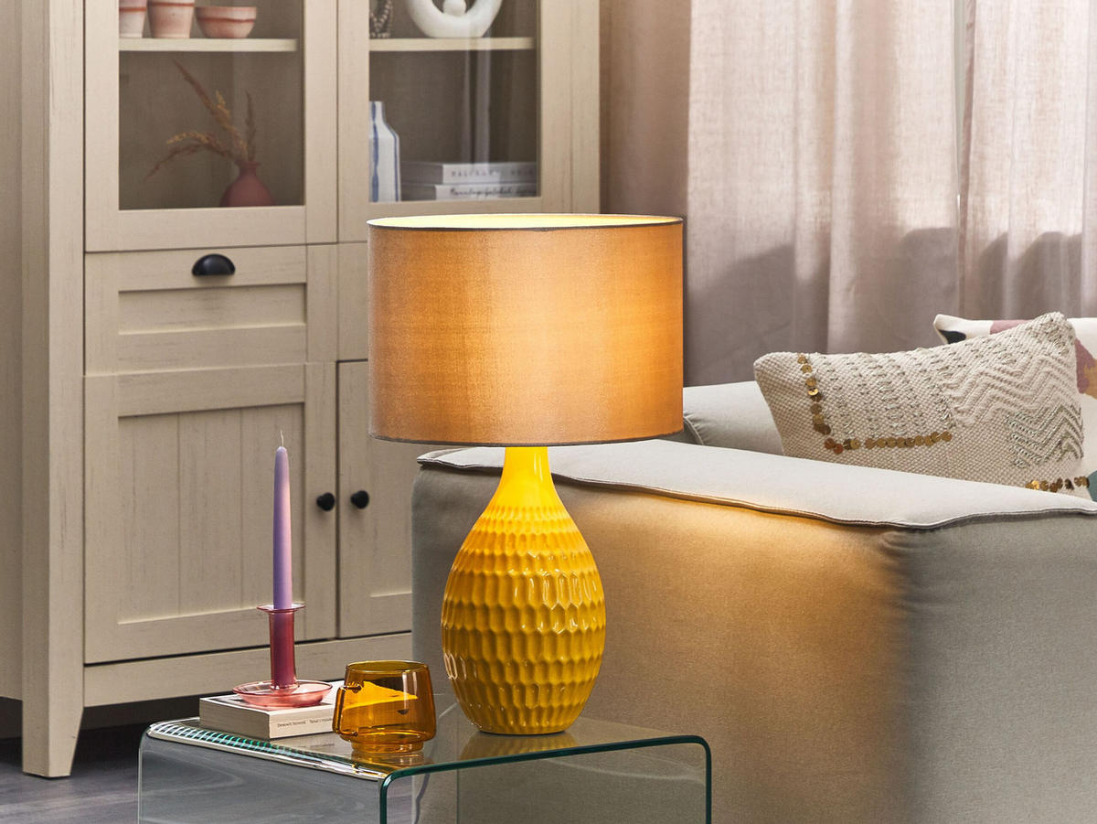 TISCHLAMPE Haddas 32/32/52 cm - Gelb, Keramik (32/32/52cm) - Beliani