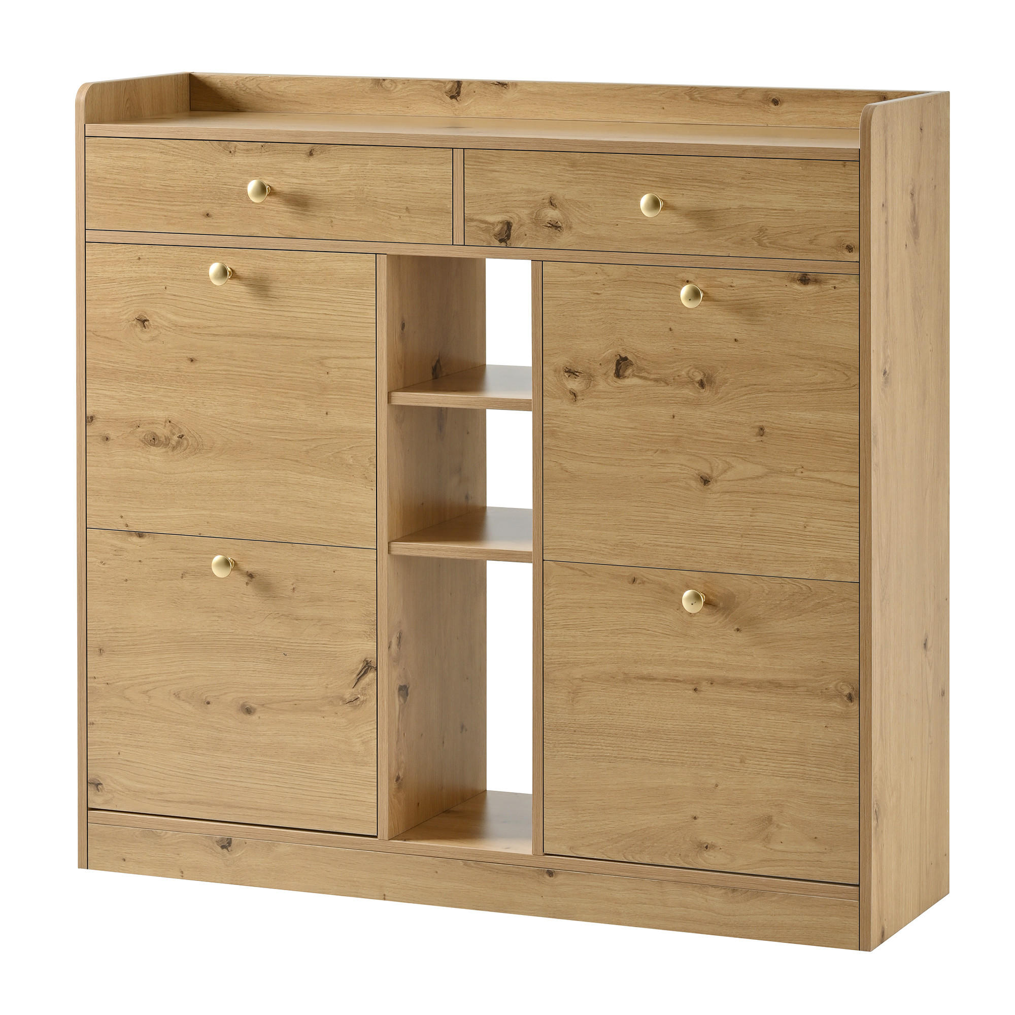 SCHUHSCHRANK holz-optik 110 cm mit 4 klapptüren & 2 schubladen - Naturfarben, Holzwerkstoff (110/100/26cm) - Urban Meuble