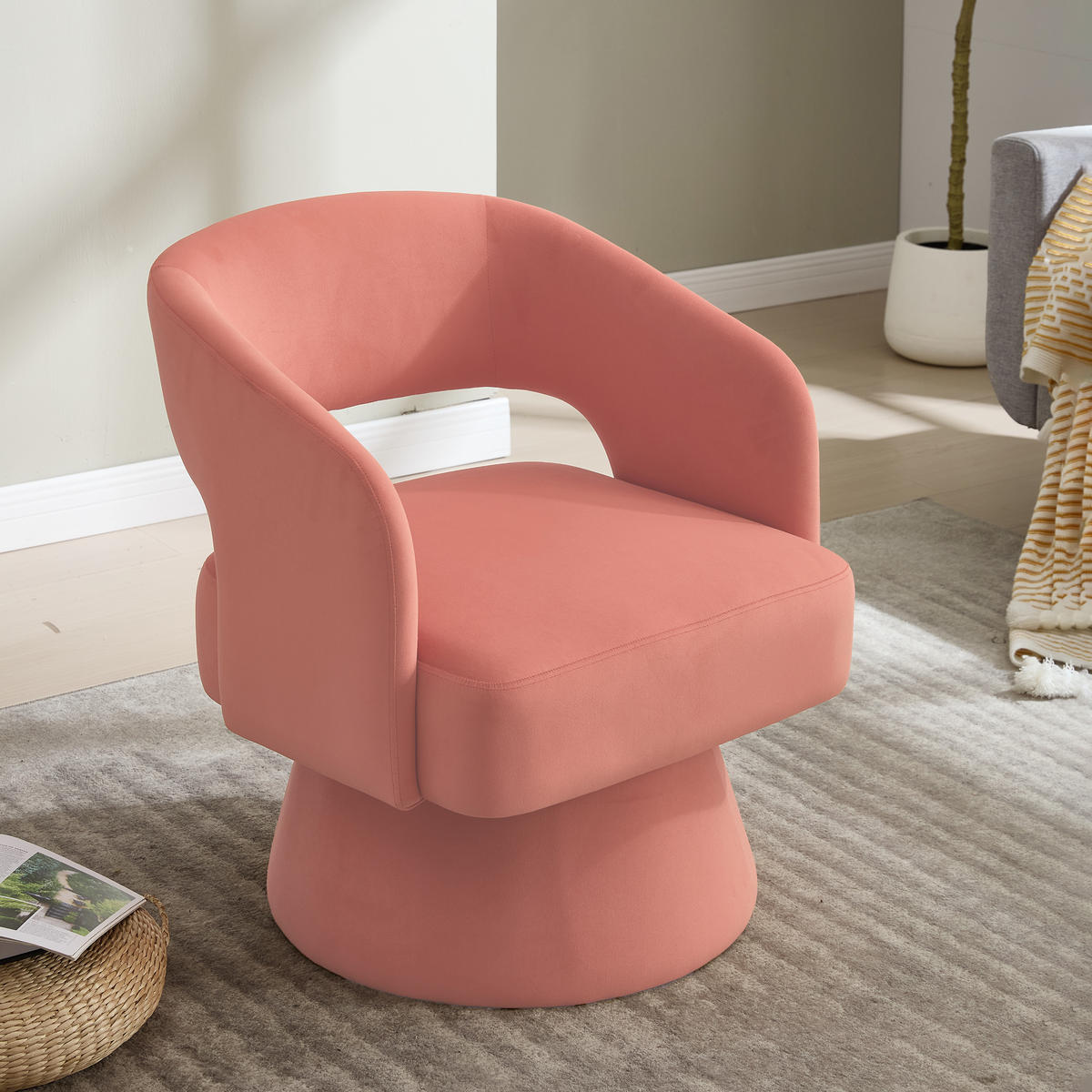 SESSEL Chenille Pink drehbar - Rosa, Holzwerkstoff/Textil (68/75/66cm) - WISHDOR