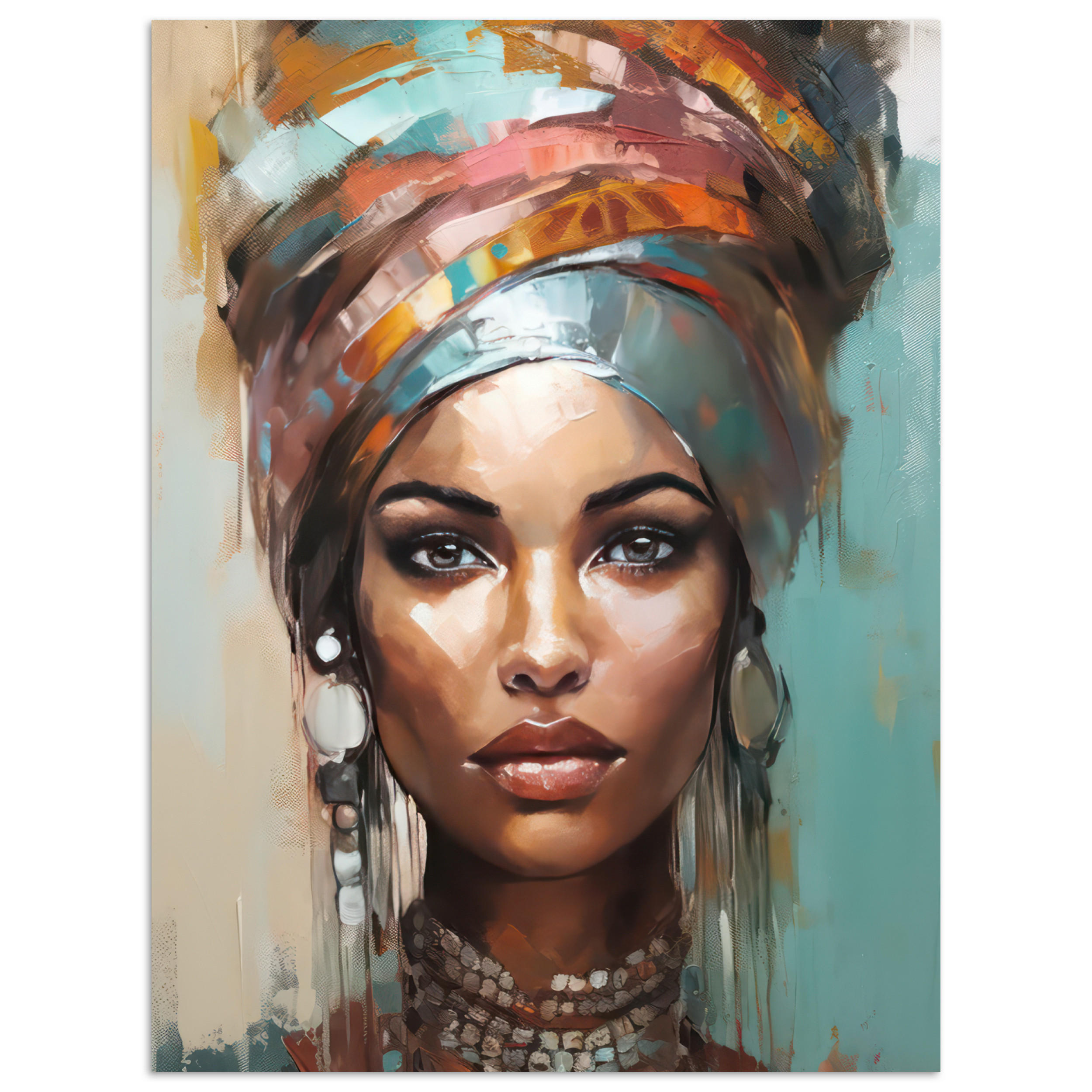 POSTER Frau - Kunst - Schmuck - Porträt 60x80 cm - Blaugrau, Papier (60/80/0.1cm) - MuchoWow