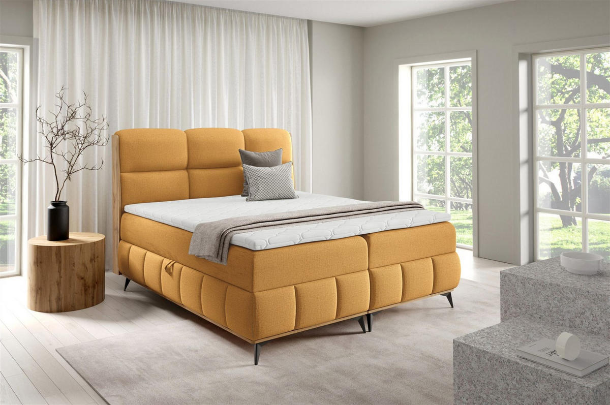 BOXBETT Charlie Premium - Gelb, Holzwerkstoff/Textil (200/200cm) - Fun Möbel