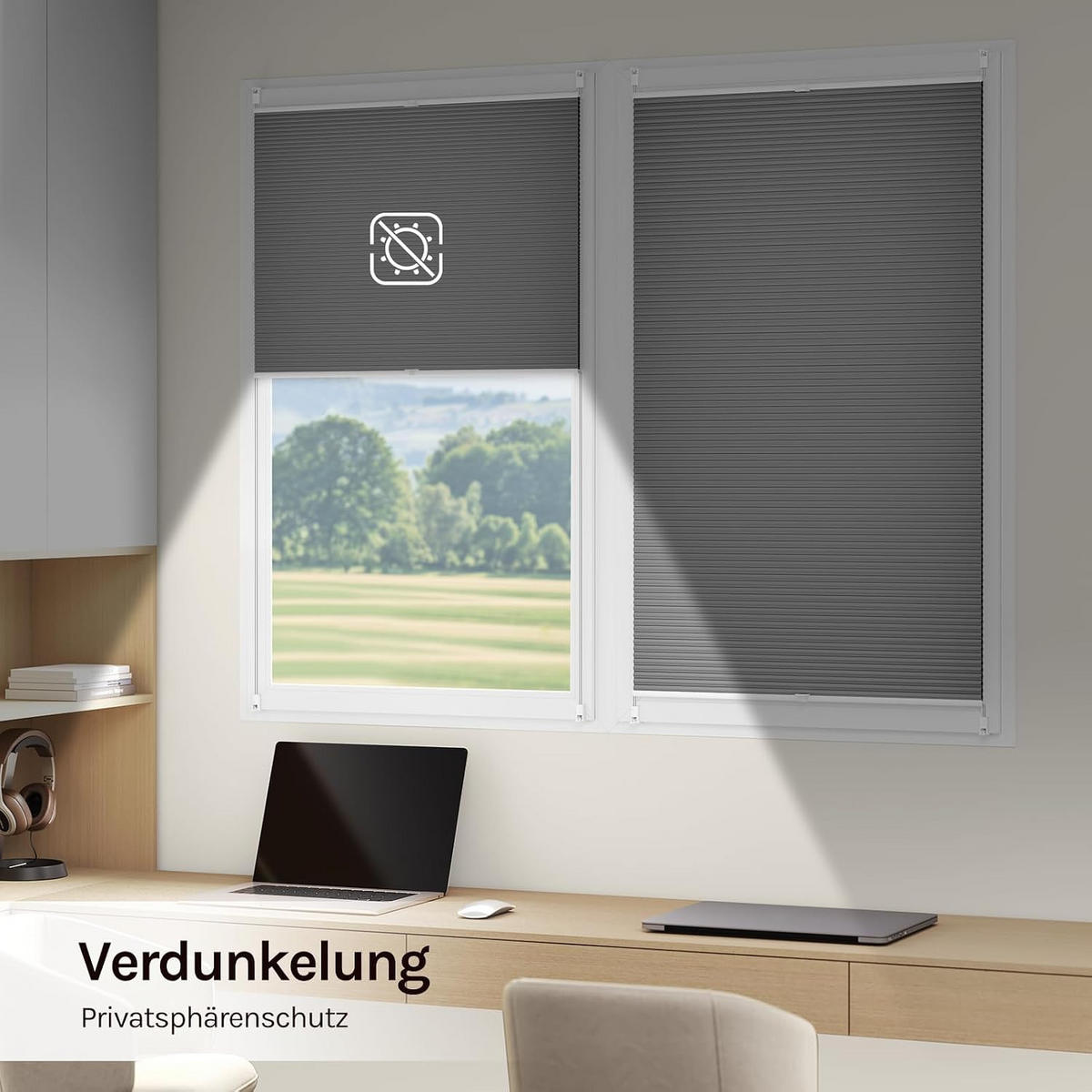 WABENPLISSEE ohne Bohren Verdunkelung 50 x 130 Dunkelgrau-Weiß - Dunkelgrau, Kunststoff (50/130/2cm) - Woltu