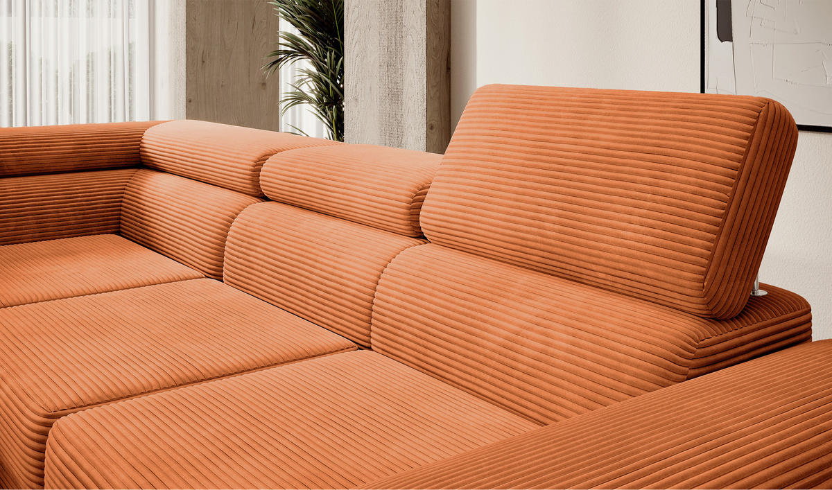 ECKSOFA Stevil Kupferbraun Cordbezug - Silberfarben/Kupferfarben, Textil/Metall (275/203cm) - Selsey