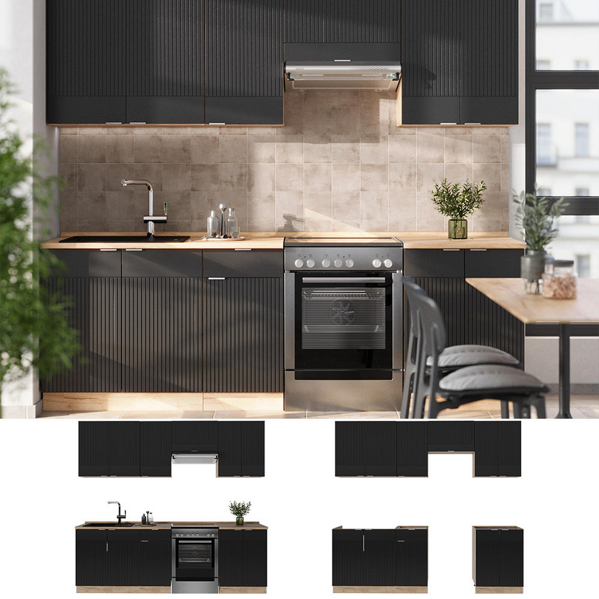 Honigeiche/Schwarz, Holzwerkstoff (240/81.6/60cm) - Vicco