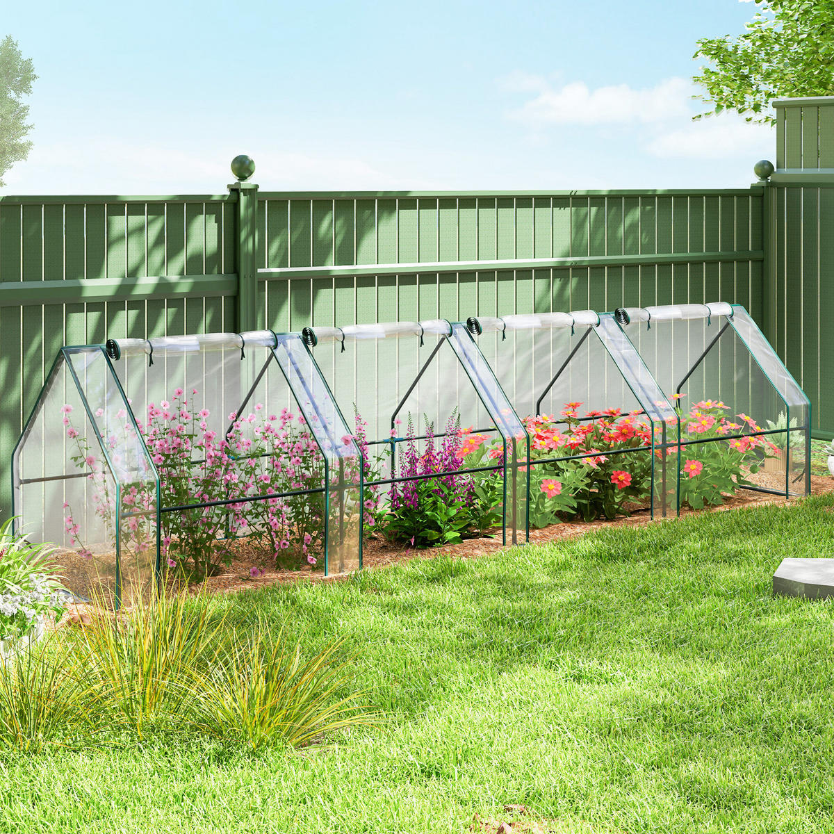 MINI-GEWÄCHSHAUS, Tunnel, 4 Fenster, Rolltür, Stahl, PE 140g/m², UV-beständig, Transparent - Multicolor, Kunststoff (360/90/90cm) - FORIOUS